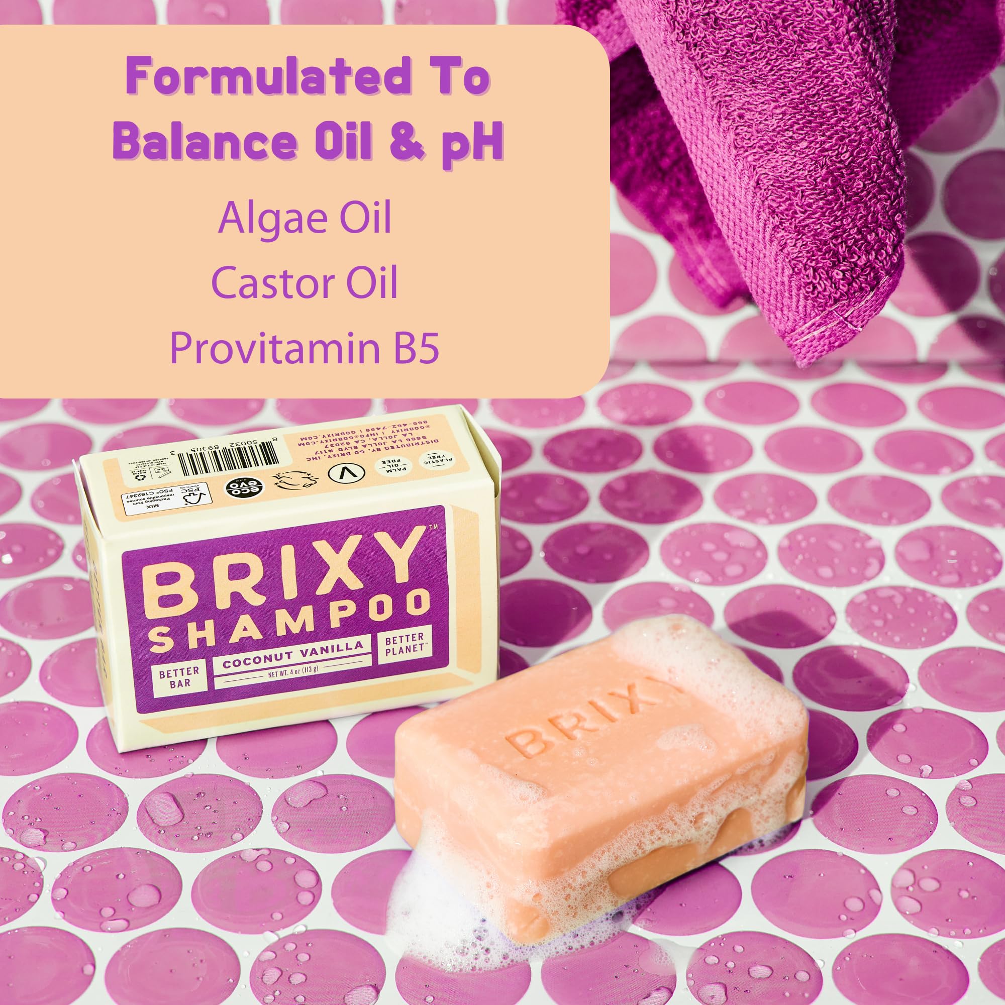 BRIXY Balance Shampoo Bar For Oily Hair | Algae Oil, Castor Oil, & Provitamin B5 | Ceramide & Niacinamide Support The Moisture B