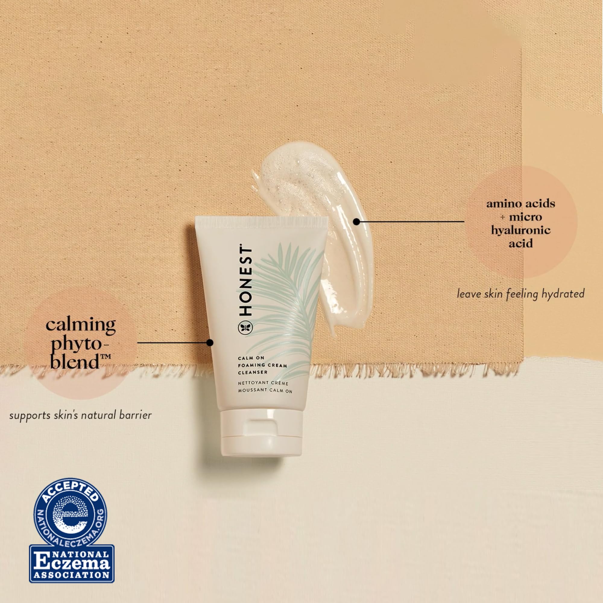 Honest Beauty Calm On Foaming Cream Cleanser For Sensitive Skin | Hyaluronic Acid + Calming Phyto-Blend | Ewg Verified, Vegan +