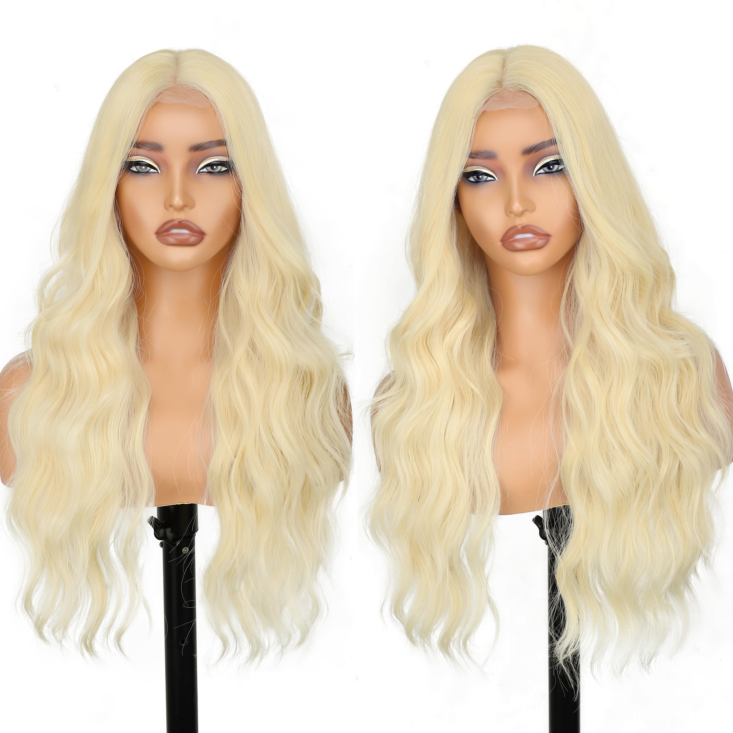 Aisi Hair 613 Blonde Wig For Women, Long Wavy Lace Hairline Middle Part Synthetic Wig For Daily Party-26 Inch