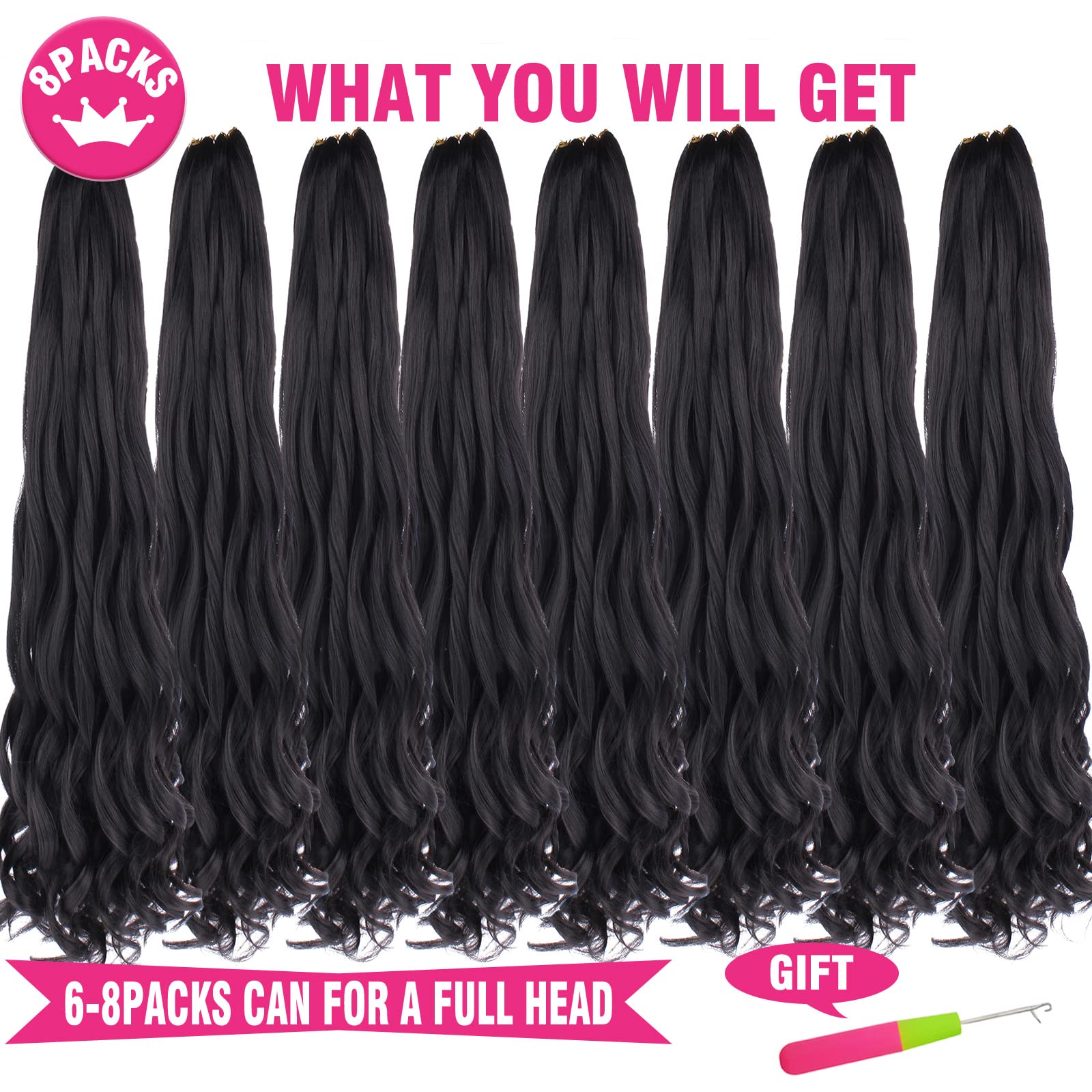 Unionbeauty 8 Pack French Curl Braiding Hair 18 Inch Pre Stretched Braiding Hair French Curl Braids For Box Braids Crochet Hair