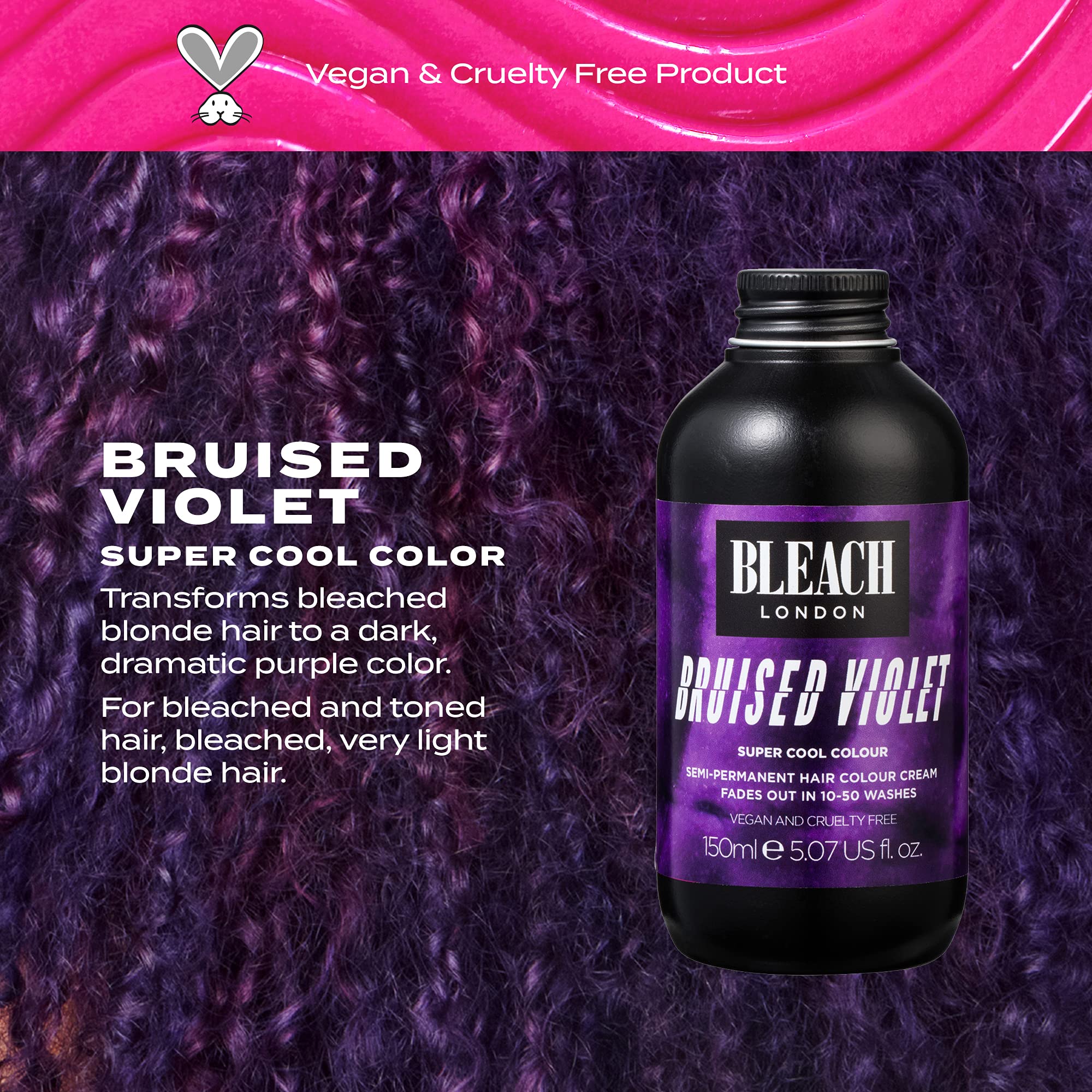 Bleach London Semi-Permanent Hair Color - Deep Purple, Vegan, 5.07 fl oz