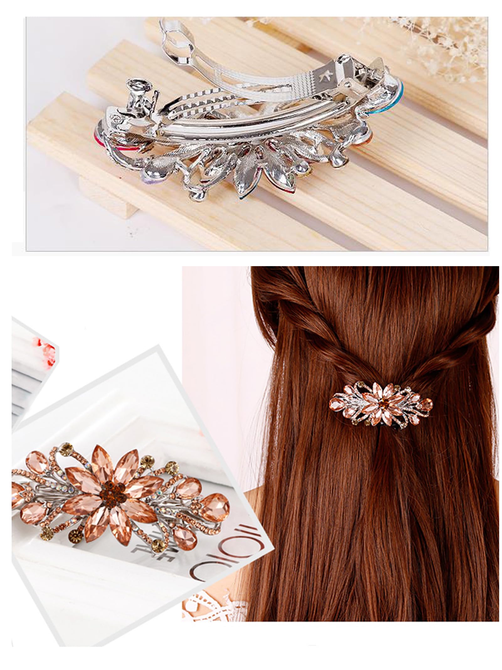 Sankuwen Flower Luxury Jewelry Design Hairpin Rhinestone Hair Barrette Clip,Also Perfect Mother's Day Gifts for Mom(Orange)