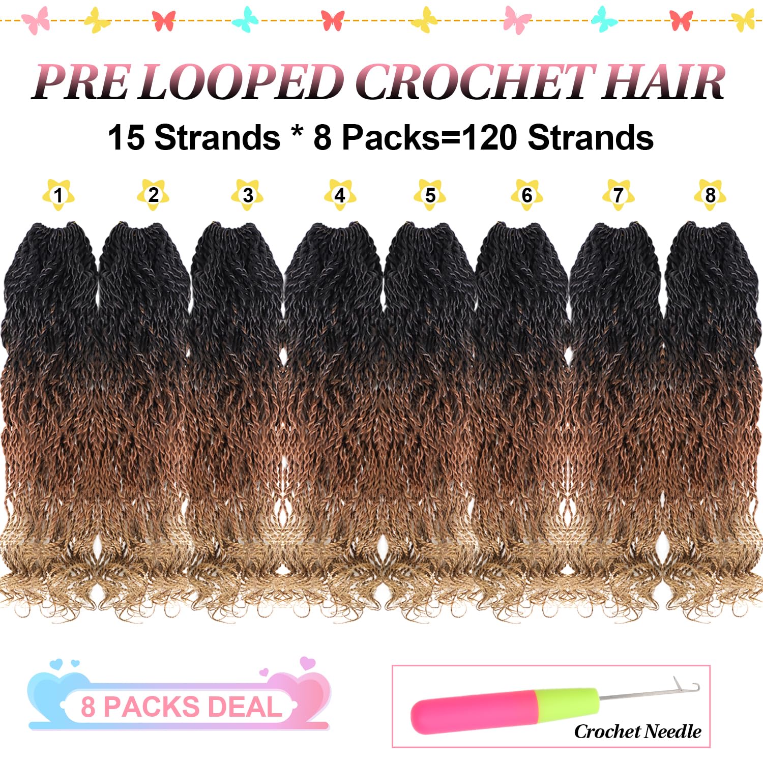 Ombre Wavy Senegalese Twist Crochet Hair With Curly Ends 12 Inch Pre Looped Short Crochet Hair 8 Packs Curly Crochet Hair For Bl