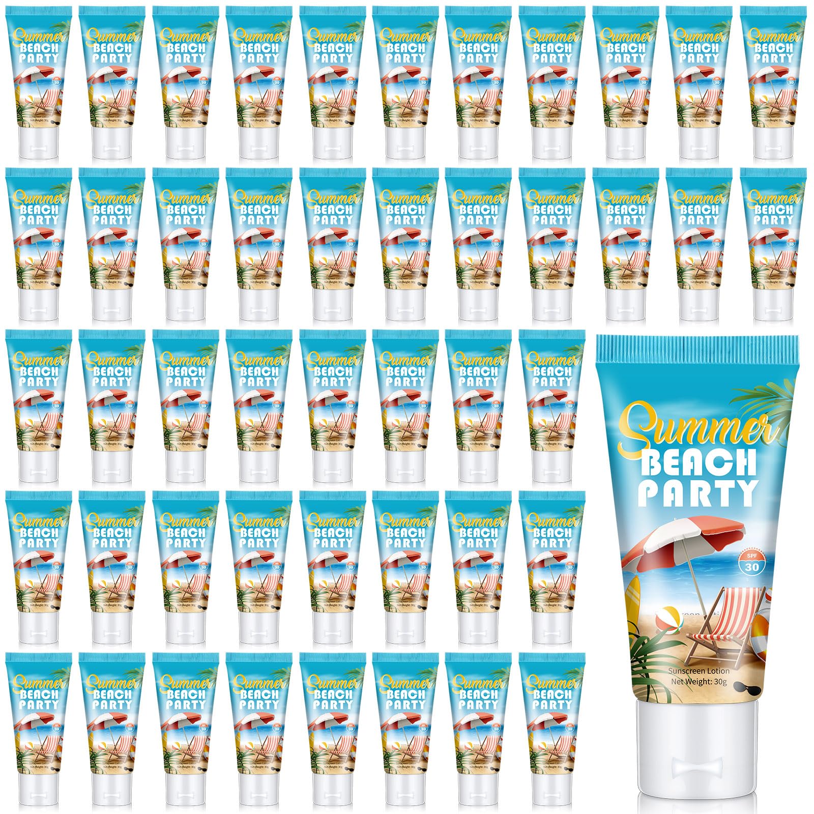 Dansib 48 Pcs Mini Sunscreen Bulk for Summer Party Wedding SPF 30 Water Resistant Sunscreen Lotion Bulk 1oz Travel Size for Than