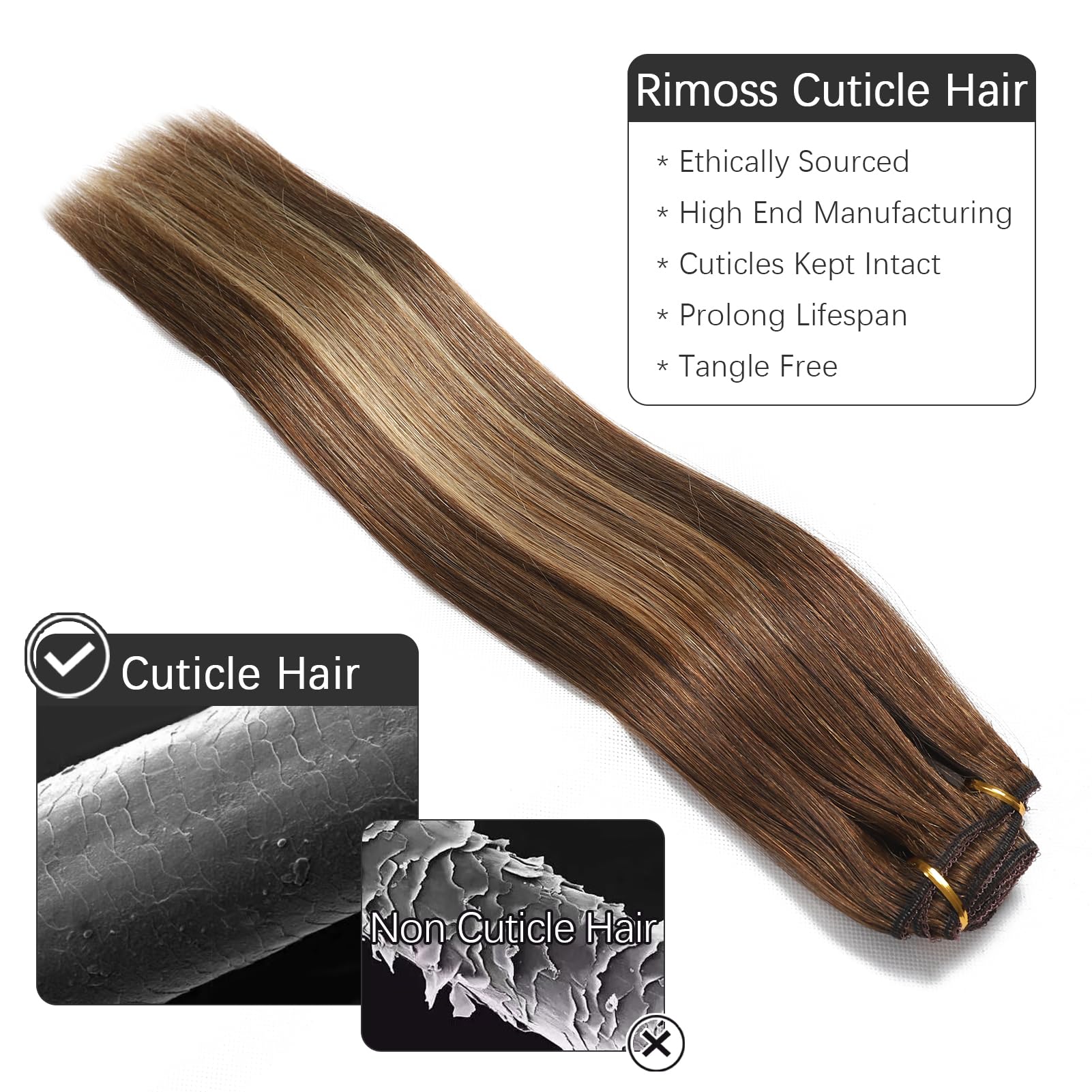Rimoss Clip In Hair Extensions Real Human Hair, Premium 20 Inch 7Pcs Ombre Chocolate Brown To Caramel Blonde Balayage Remy Human