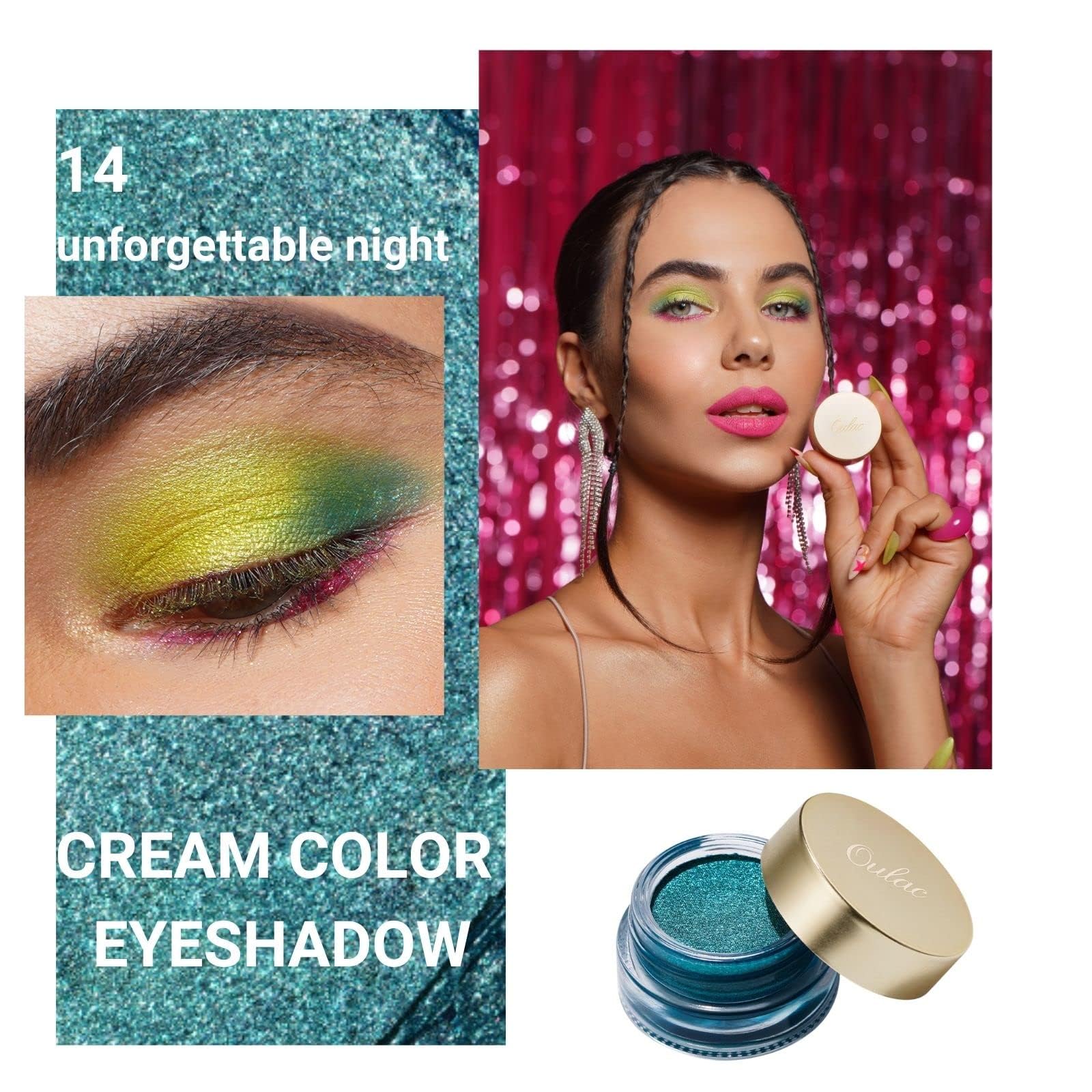 Oulac Teal Eyeshadow Green Glitter Eyeshadow Highly Pigmented Eye Shadow Waterproof & Long Lasting For Women With Moisturizing F