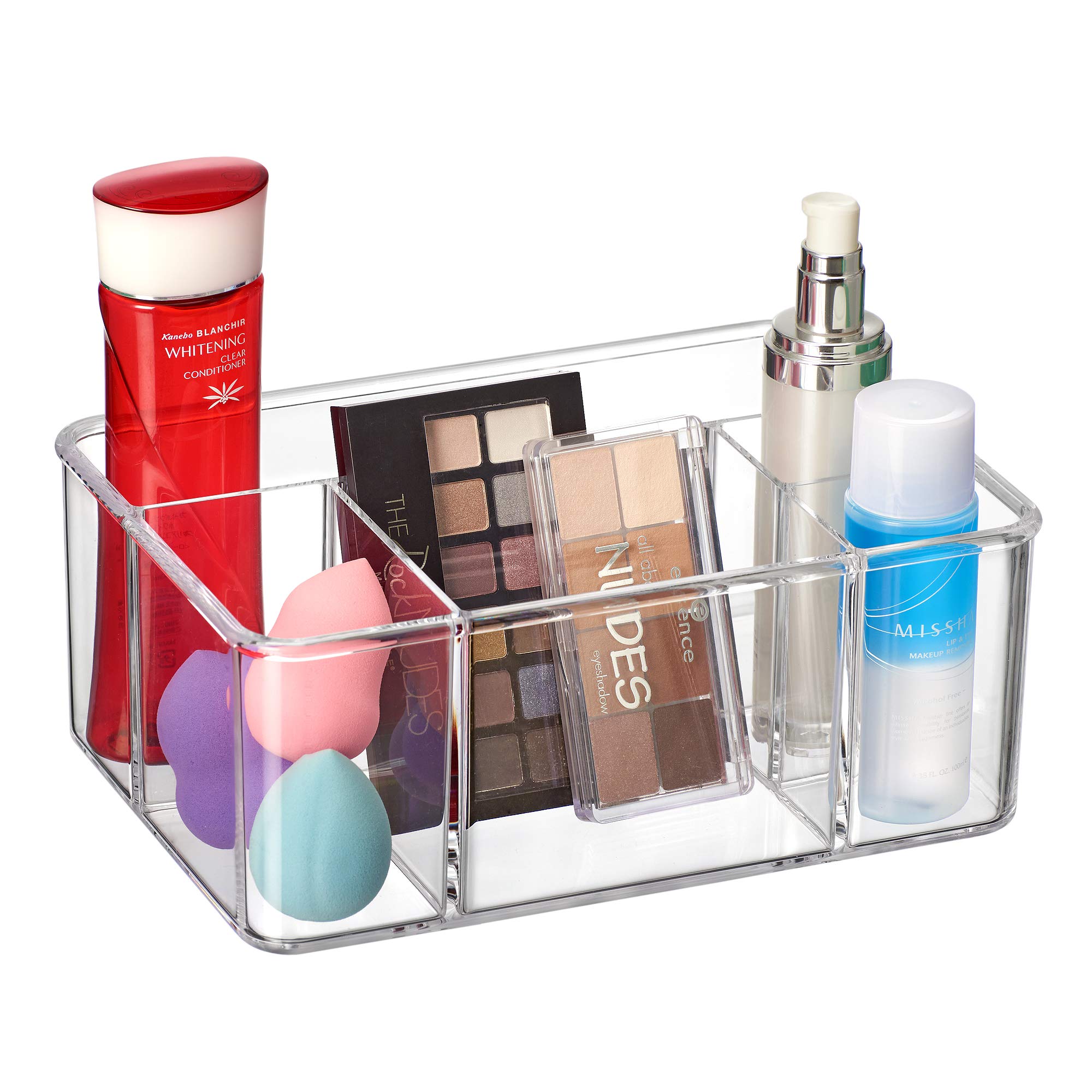 Amazing Abby - Glamour - Acrylic 5-Compartment Makeup Organizer, Transparent Plastic Beauty Supply Holder, Perfect Bathroom Vani
