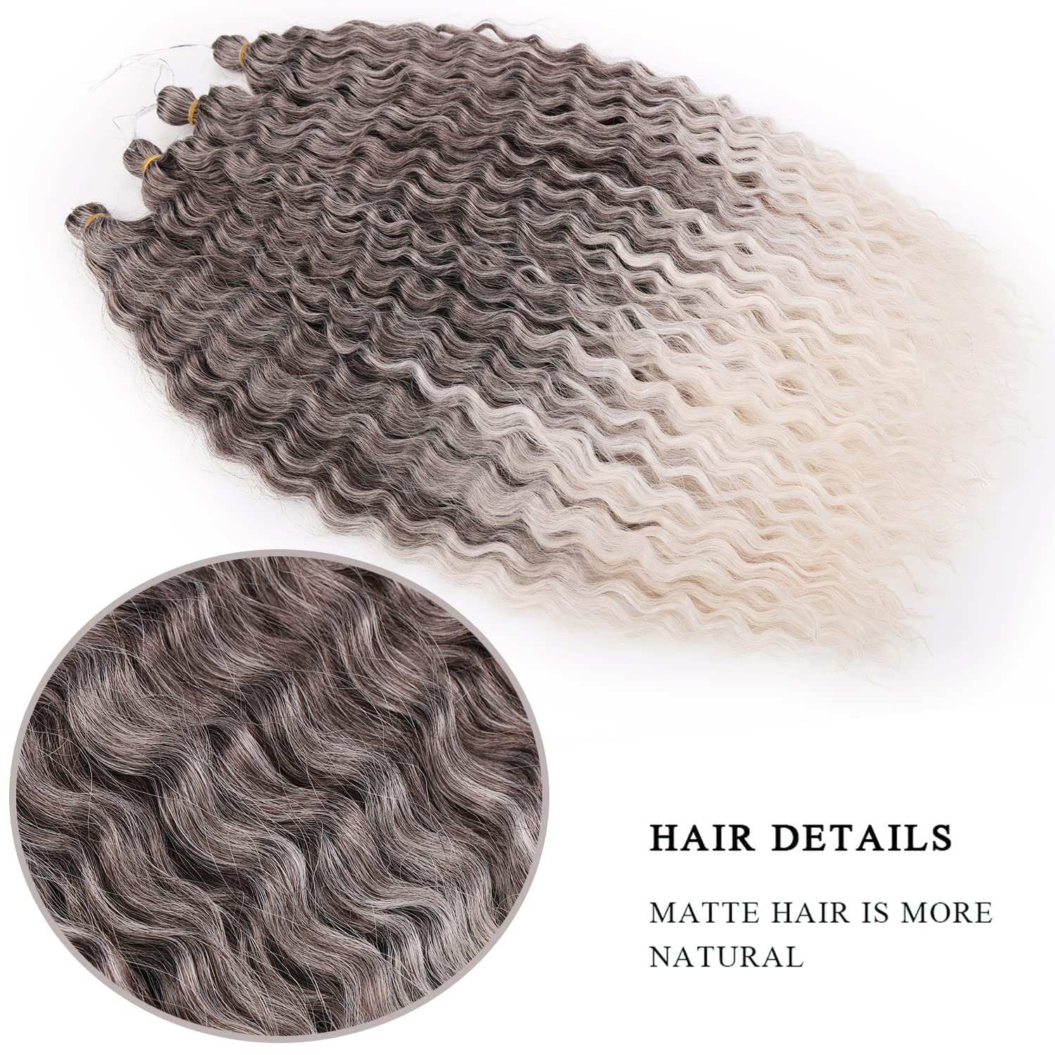 Maysa Ombre Grey Curly Crochet Hair 22Inch 6Packs Ocean Wave Crochet Hair Wavy Synthetic Crochet Hair Ombre Chocolate Brown Mix
