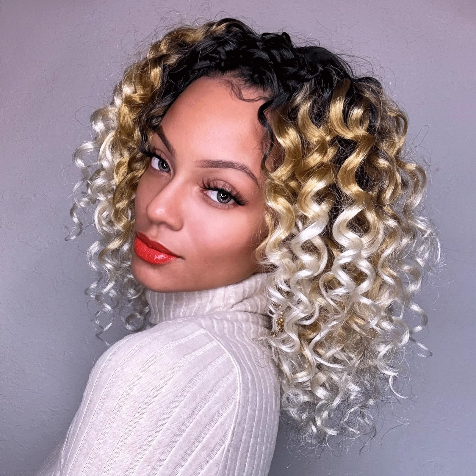 Toyotress Beach Curl Crochet Hair - 12 Inch 8 Packs Ombre Blonde 3 Tone Ocean Wave Crochet Hair, Short Curly Water Wave Syntheti