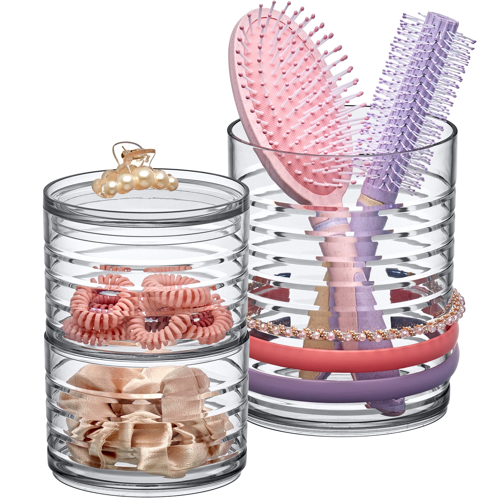 Amazing Abby - Intrigue - Acrylic Headband Organizer, Plastic Hairbrush Holder, Stackable Container For Hair Accessories And Bea