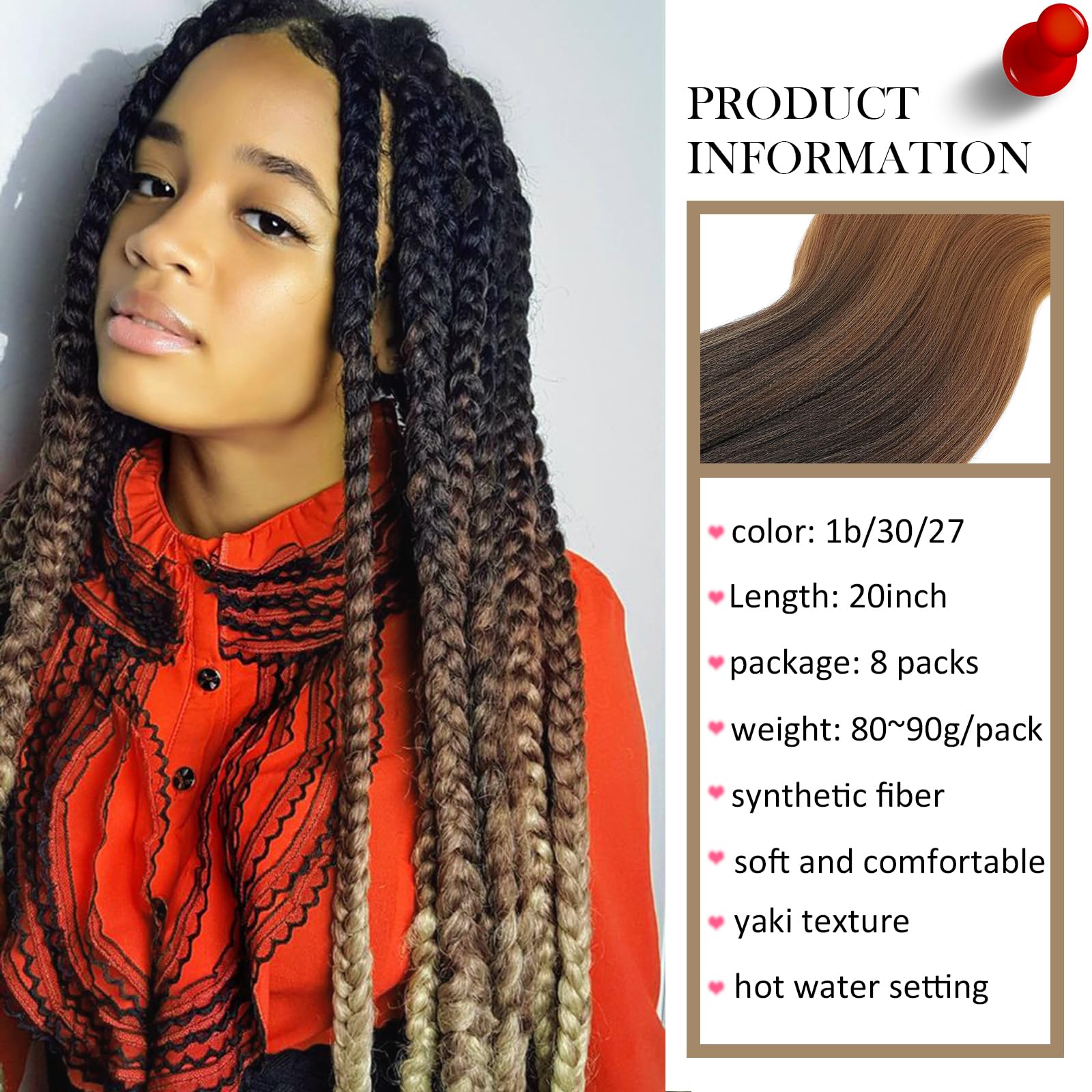 Ombre Pre-Stretched Braiding Hair,Silky Braid Hair Extensions, Itch Free Crochet Twist Hair Braids, Yaki Texture Original Braidi