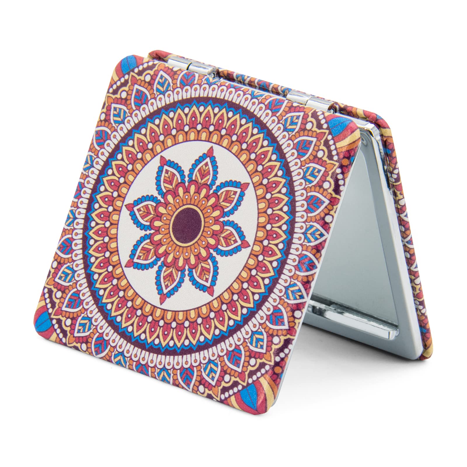 Omiro 1X/3X Magnifying Mirror, Unique Painting Compact Mirror With Classical Pu Leather (Flower Mandala)