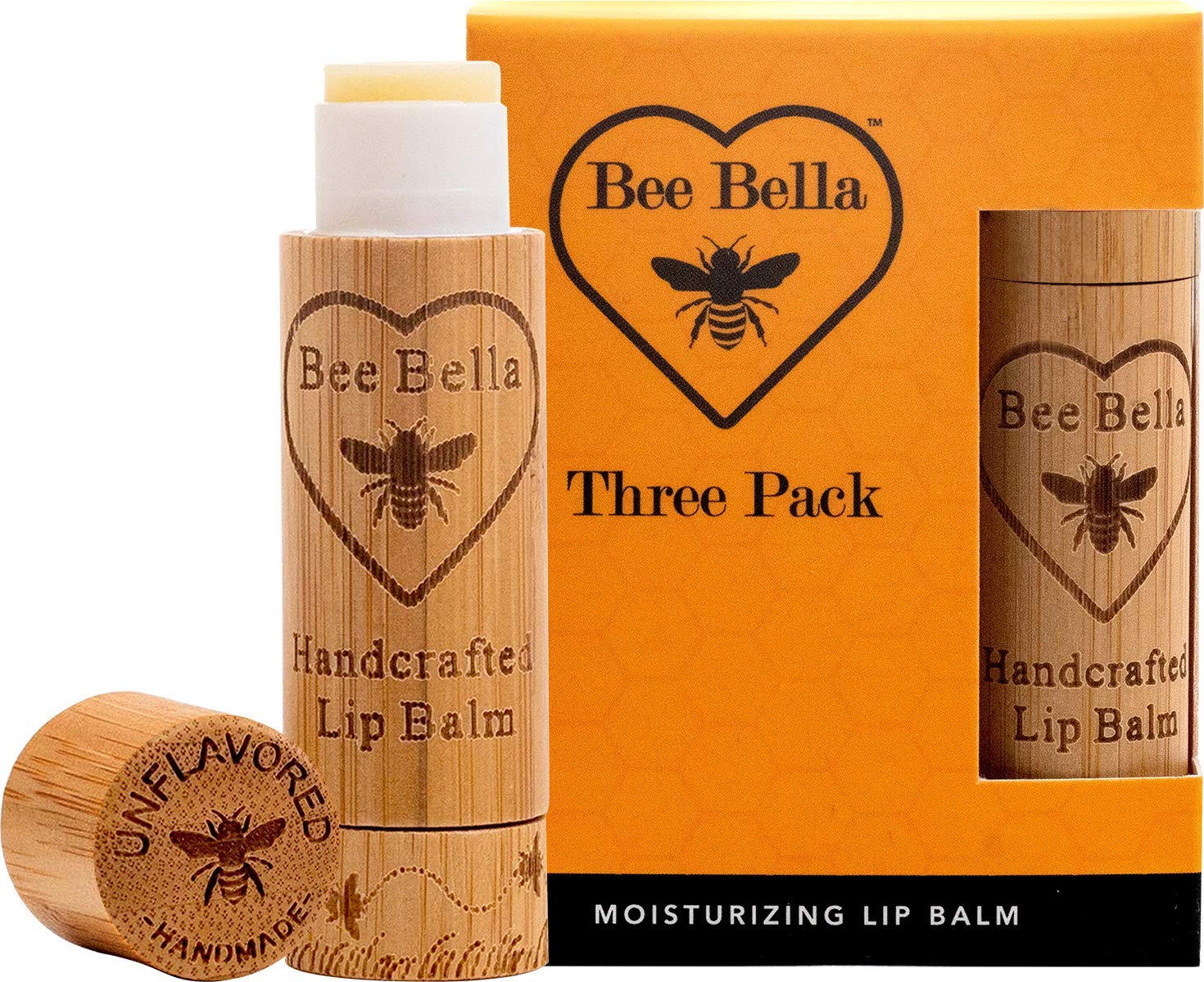 Bee Bella Lip Balm, Unscented (Unflavored), 3 Pack - Hydrating, Moisturizing Lip Care, 100% Natural, Original Organic Beeswax Wi