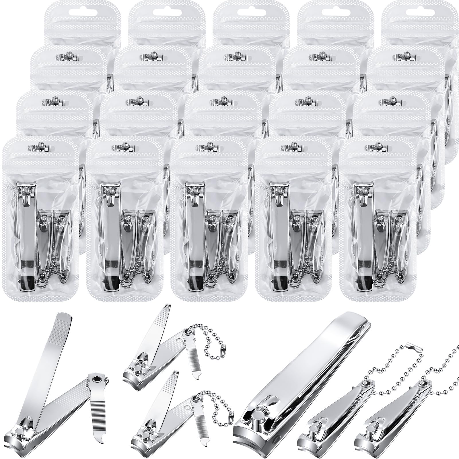 60 Pcs Nail Clipper Set Stainless Steel Fingernail Clipper and Toenail Clippers Set Toe Nail Clippers Bulk Nail Cutters with Nai