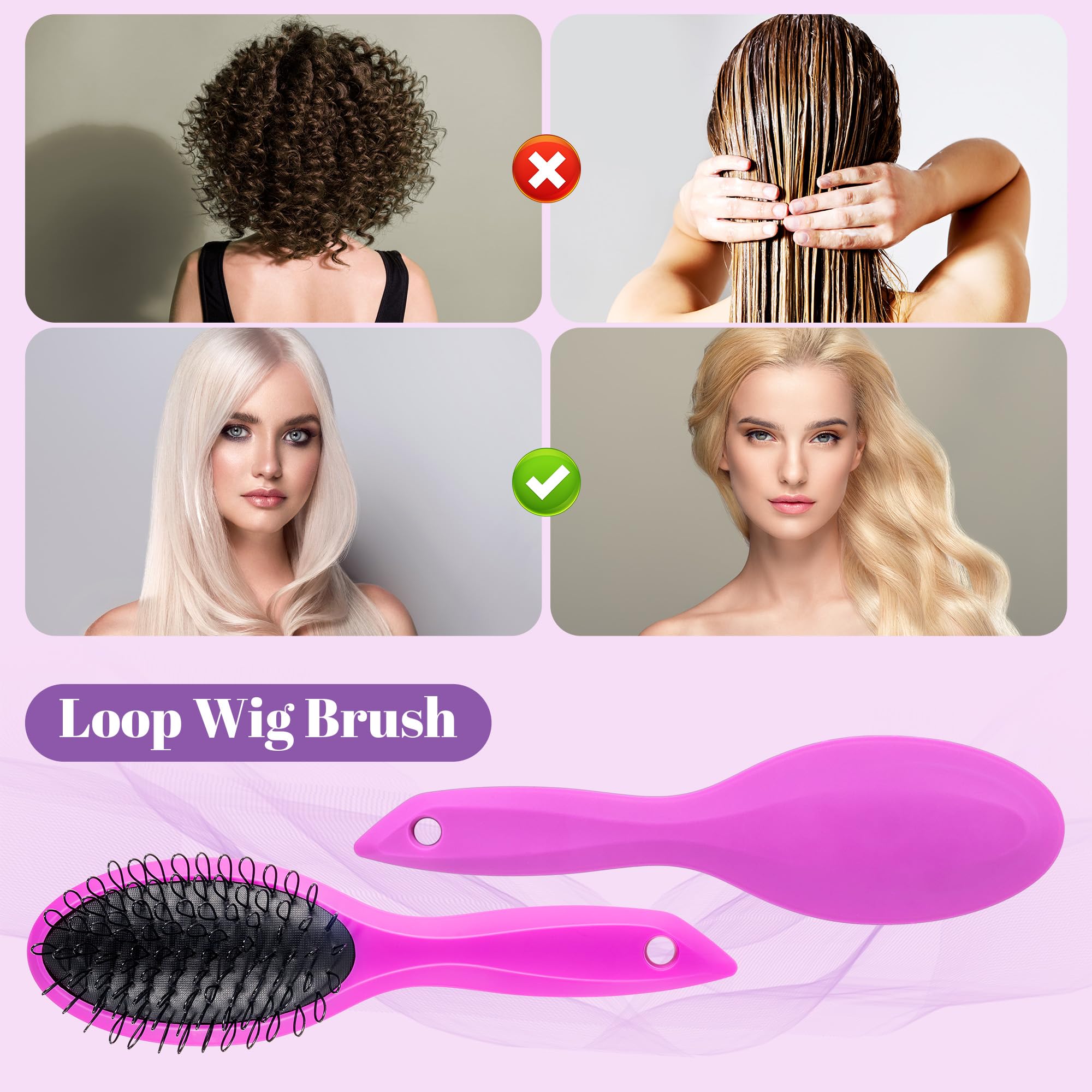 Stylemate Wig Brush Comb Set, 3pcs Professional Styling Extension Brush Kit with Travel Size for Human and Synthetic Hair Smooth