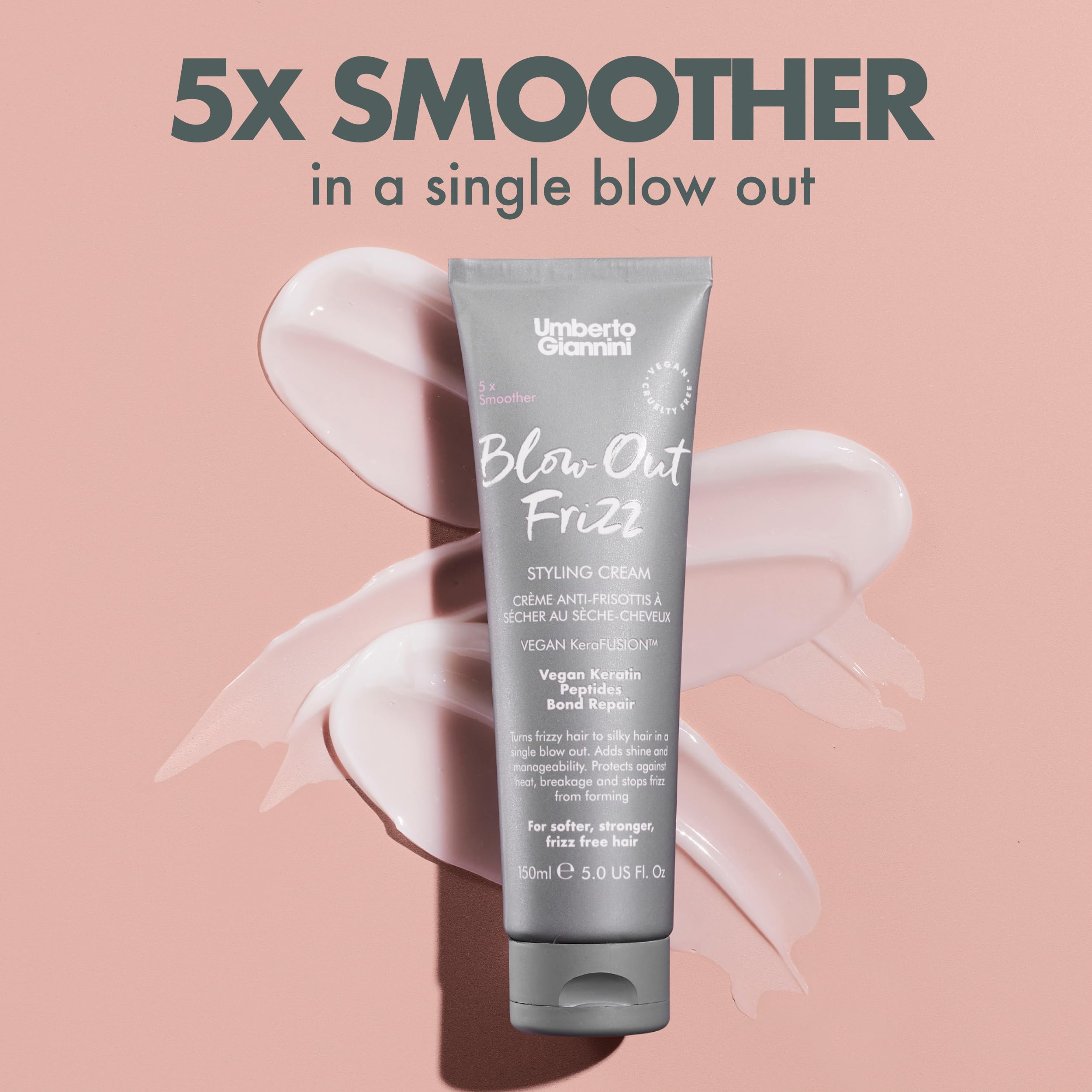 Umberto Giannini Blow Out Frizz Hair Styling Cream 5 fl Oz - with Heat Protection up to 230C - Vegan Kertain Bond Repair Formula