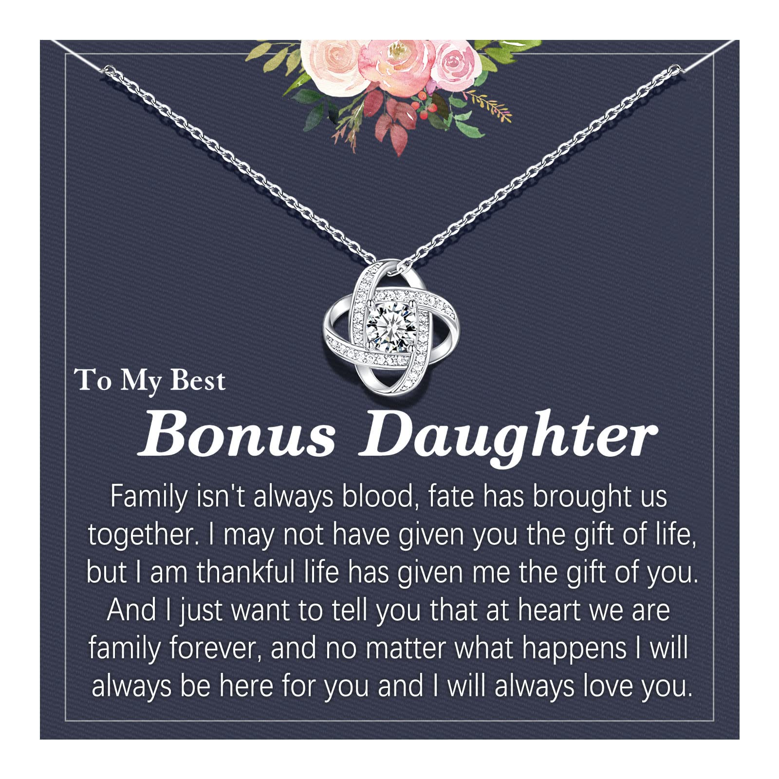 UNGENT THEM Silver Love Knot Necklace, Women's Hypoallergenic Stainless Steel Stepdaughter Gift for Birthday, Graduation, Christ