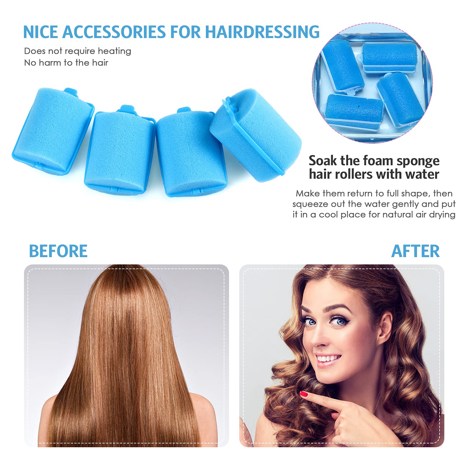 Syhood 12 Pcs Jumbo Soft Hair Rollers 1.89 Inch With Flexible Foam For Sleeping And Styling, Includes Stainless Steel Rat Tail C