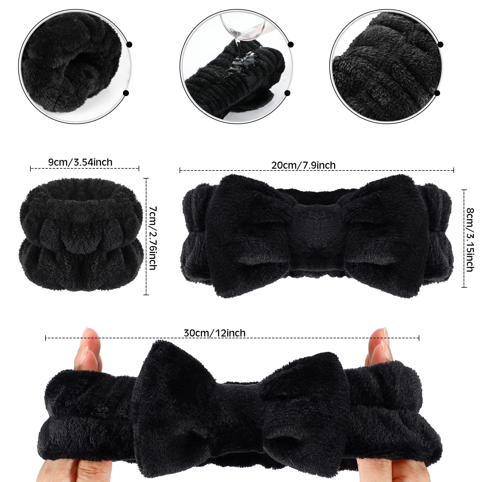 Hanaive 3 Pcs Face Wash Headband Wristband Set For Women Spa Bow Skincare Headband Soft Makeup Wrist Towel For Washing Face Vale