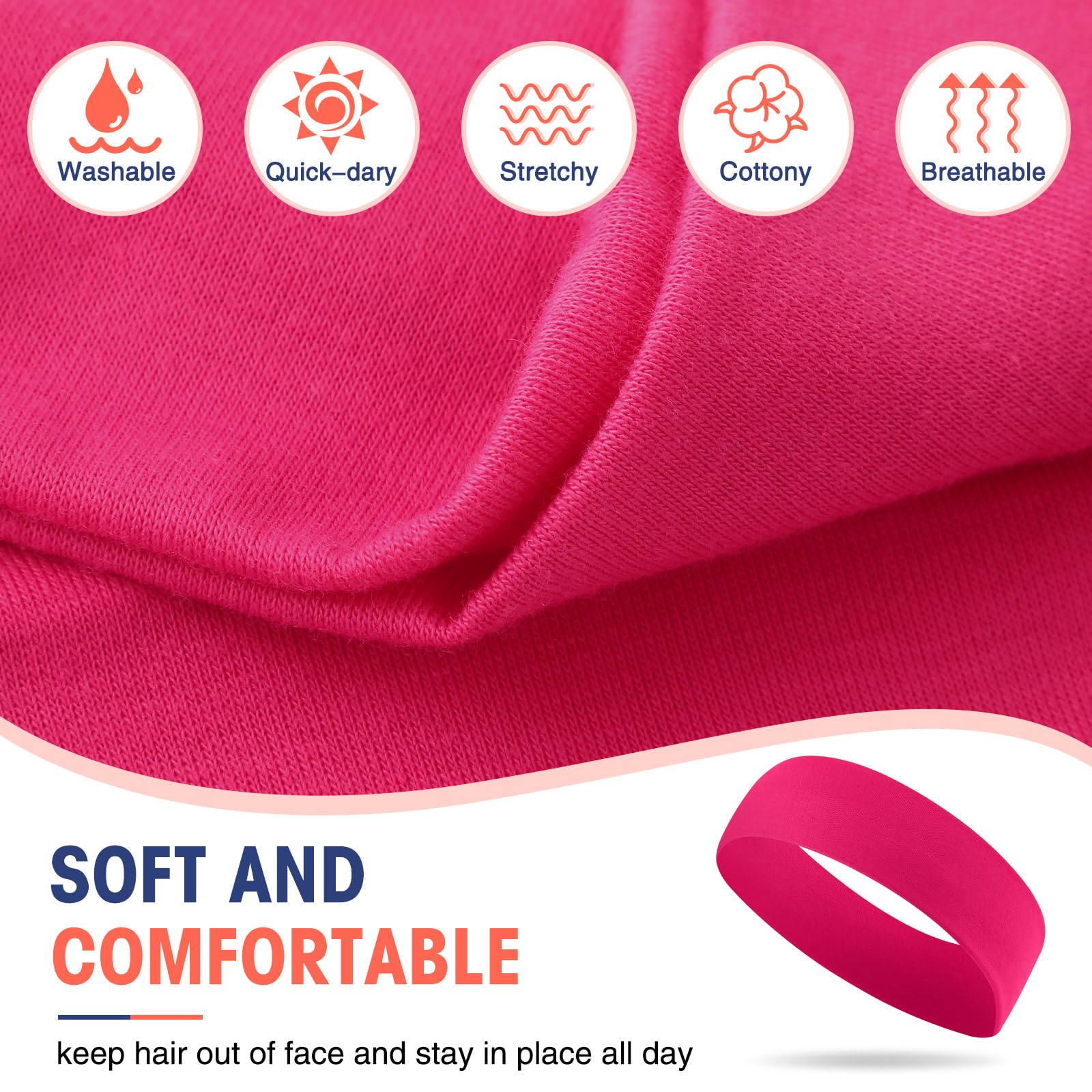 Hotop 20 Pcs Sport Headbands for Girls Women Non Slip Stretchy Soft Fabric Elastic Headband Bulk for Yoga DIY Team Gifts(Multico