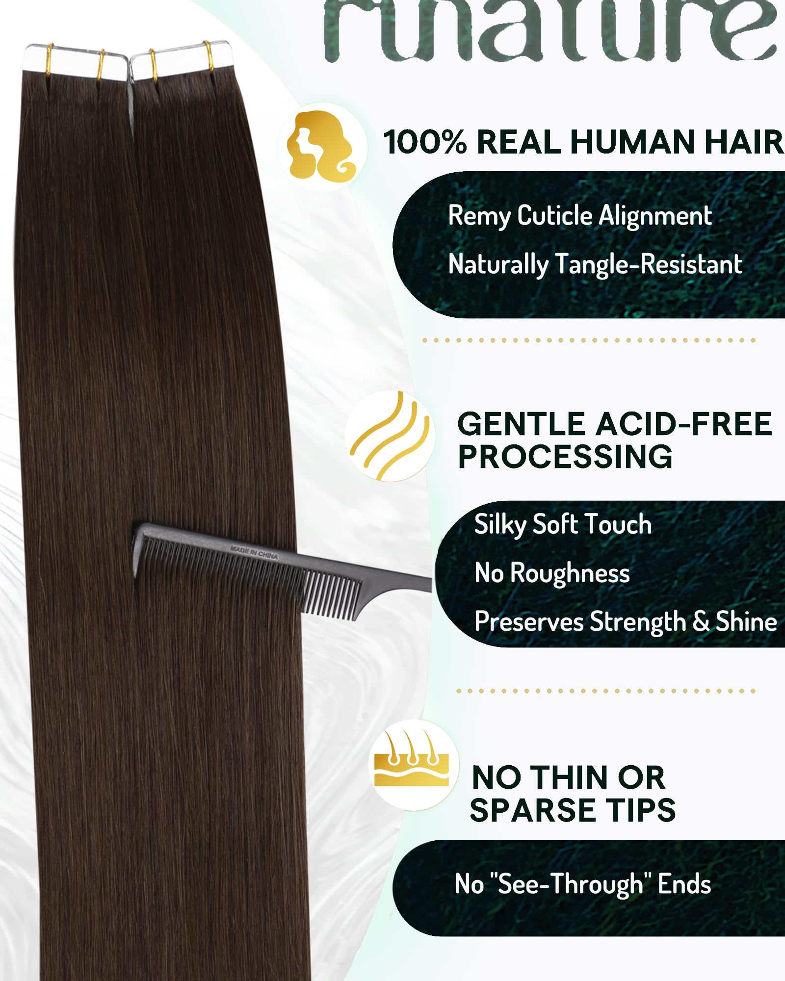 RUNATURE Brown Tape ins Human Hair Extensions 14 Inch Real Hair Tape on Extensions Straight Tape in Hair Extensions Human Hair C
