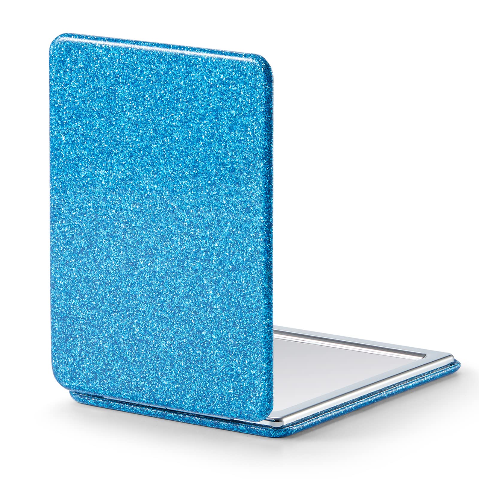 Omiro Compact Mirror, Glitter Pu Leather 1X/3X Magnification, Ultra Portable For Purses, 2.4'' W X 3.4'' L (Blue)