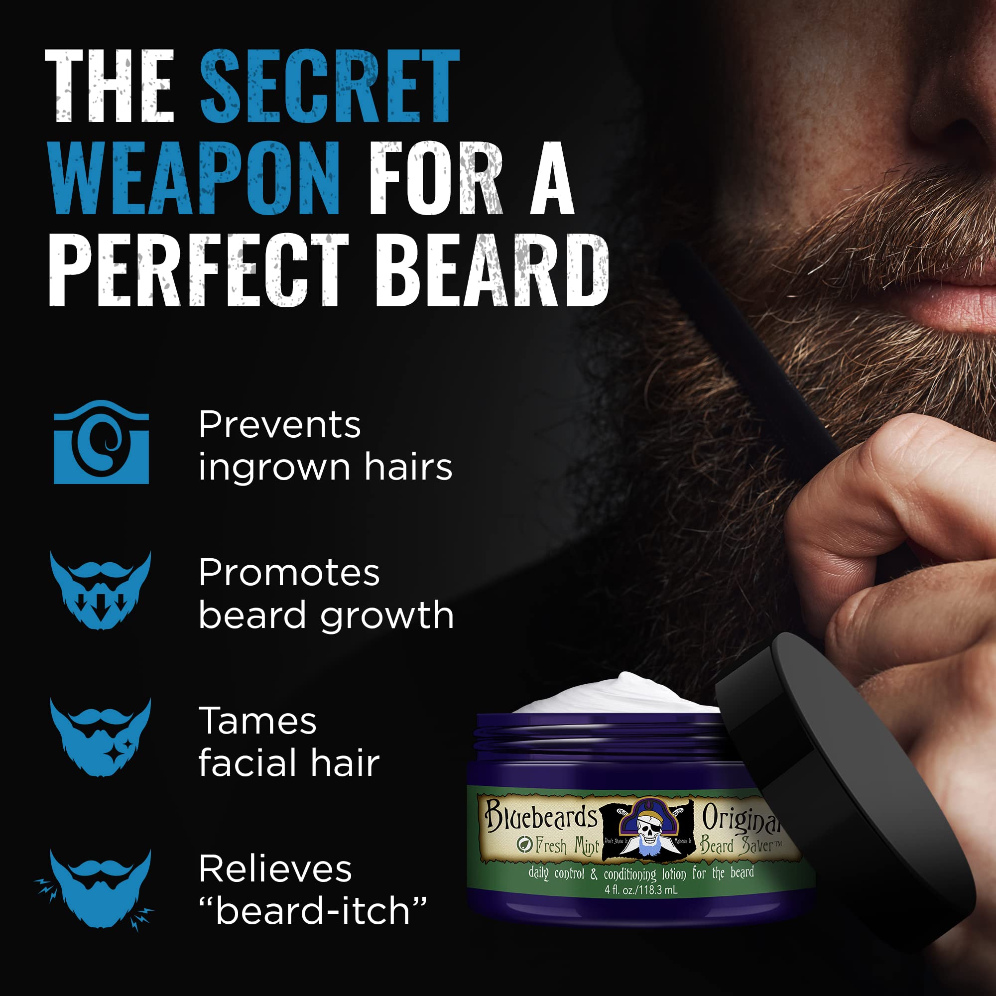 Bluebeards Original Fresh Mint Beard Saver, 4 Oz. - Leave In Beard Conditioner For Men With Aloe & Peppermint Oil - Beard Soften