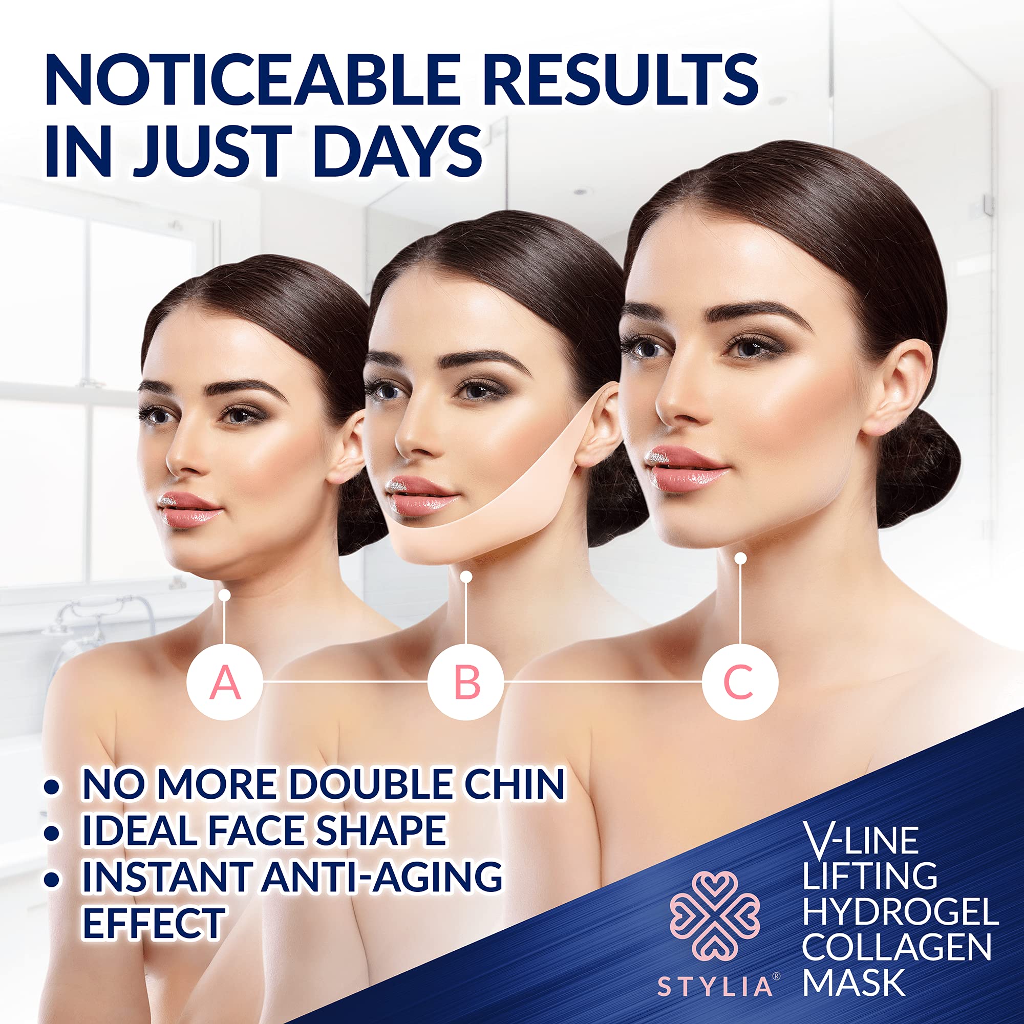 5 Piece Double Chin Reducer - V Line Shaping Face Masks - Lifting Hydrogel Collagen Mask with Aloe Vera - Anti-Aging and Anti-Wr