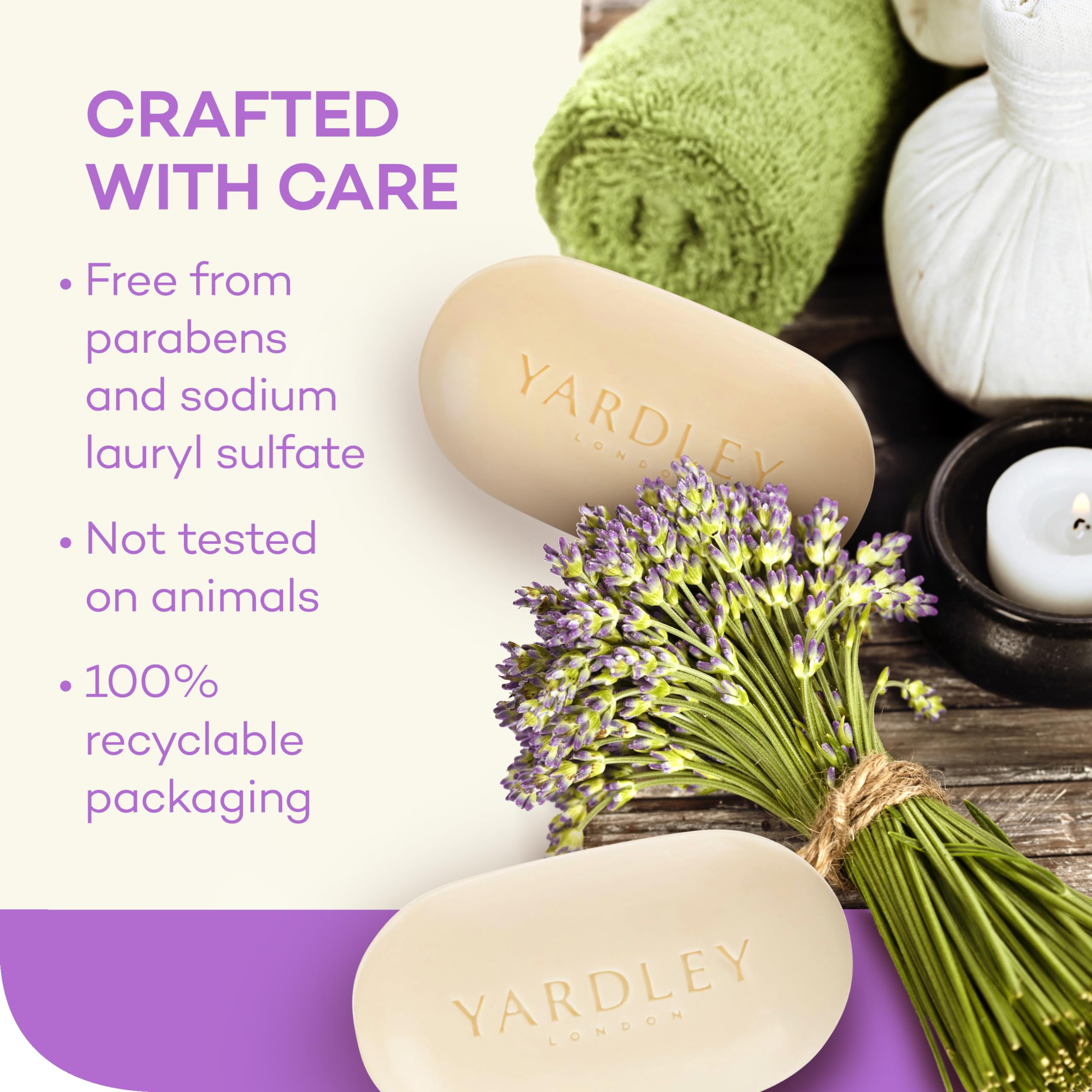 Yardley London Nourishing Bath Soap Bar English Lavender, Calms & Soothes With Pure Lavender Extracts & Essential Oils 4.0 Oz Ba