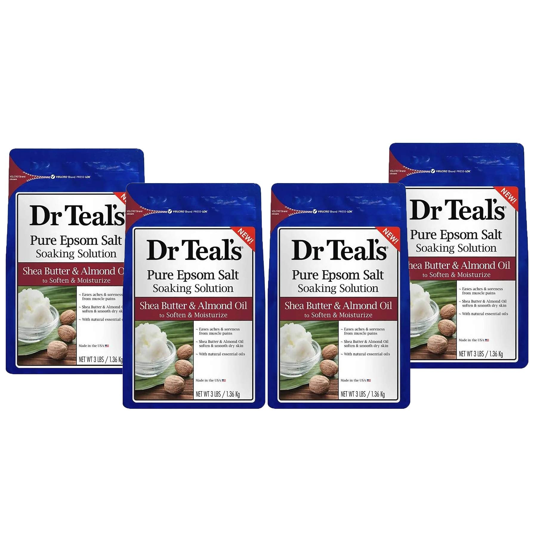 Dr. Teal'S Shea Butter & Almond Oil Bath Soak Gift Set (4 Pack, 3Lbs Ea.) - Soften And Moisturize Formula Blended With Pure Epso