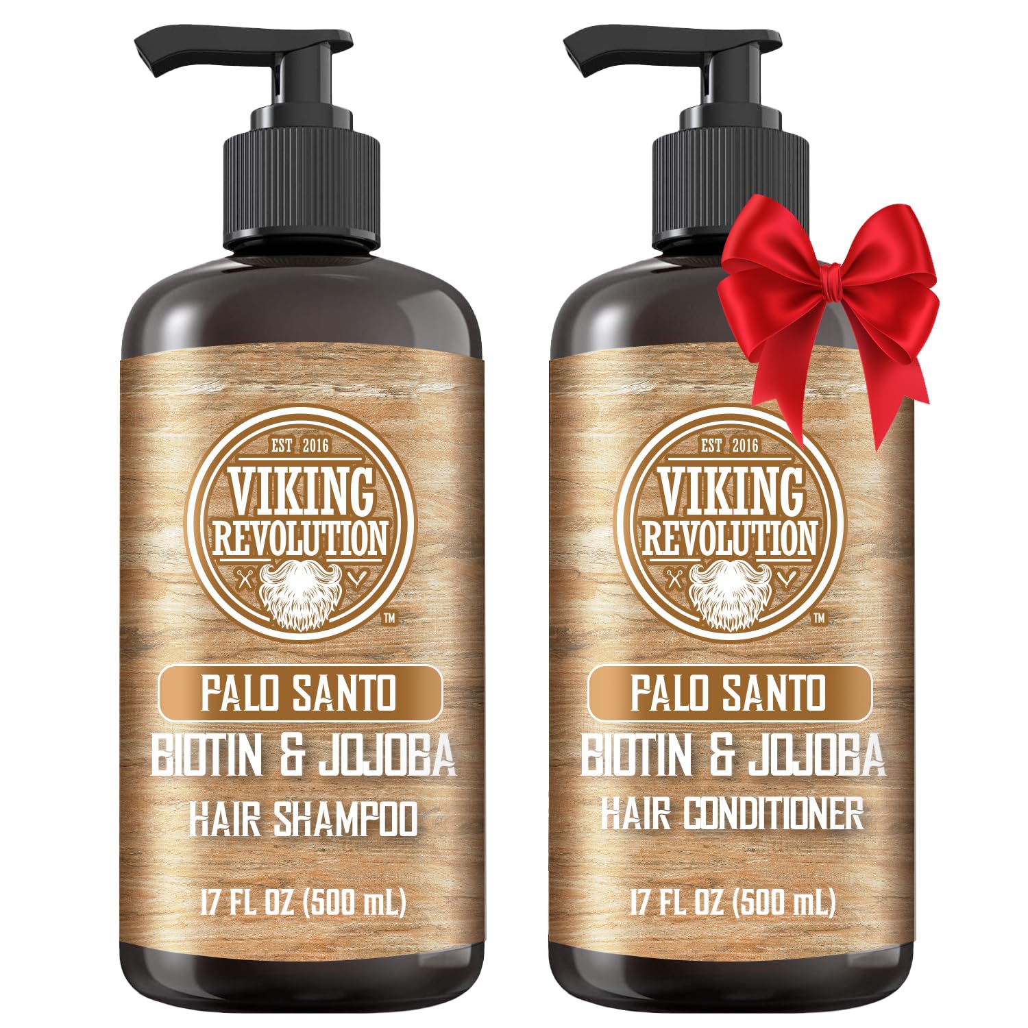 Viking Revolution Palo Santo Mens Shampoo and Conditioner Set with Biotin and Jojoba Oil - Natural Hair Shampoo and Hair Conditi