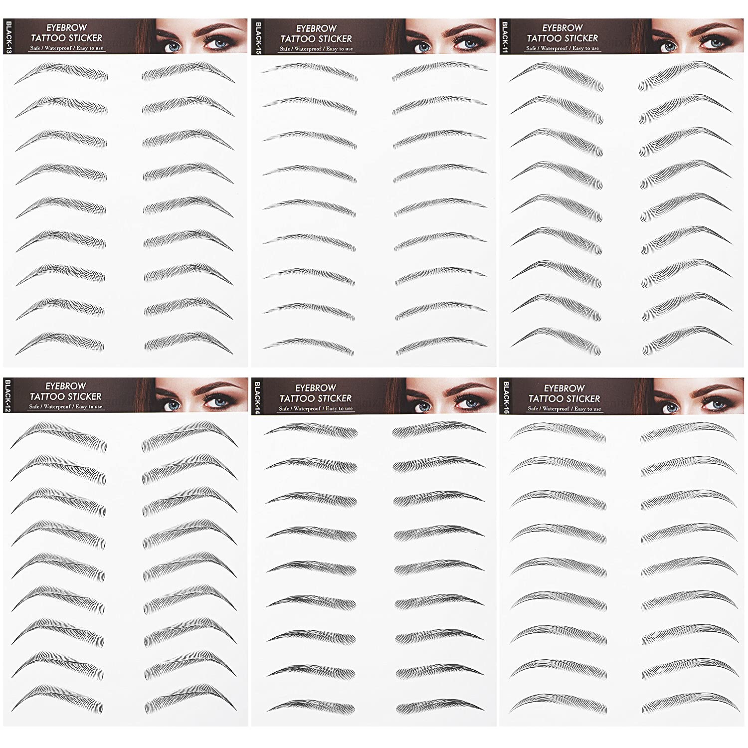 6 Sheets 4D Hair-Like Waterproof Eyebrow Stickers Eyebrow Transfers Stickers Grooming Shaping Eyebrow Sticker In Arch Style For