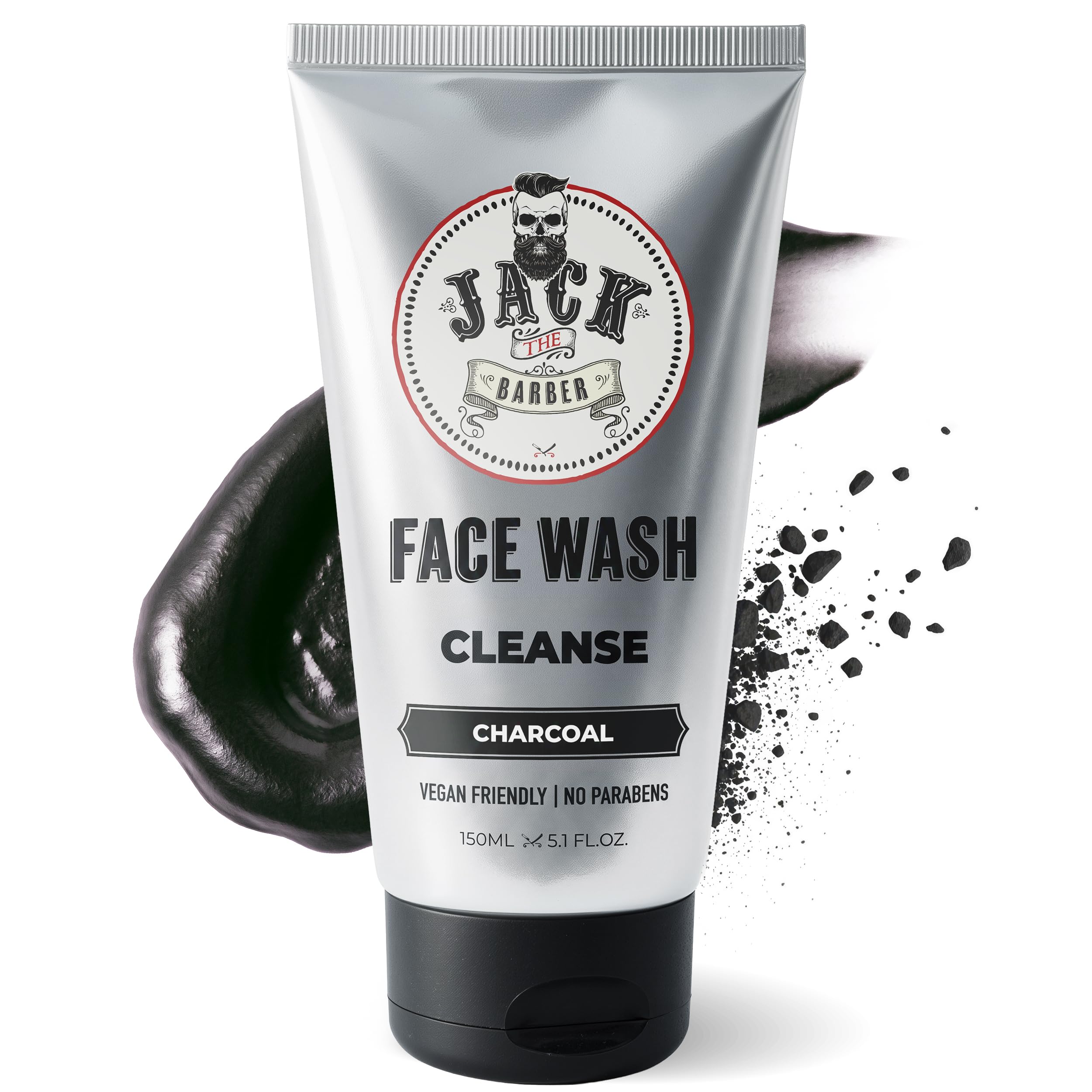 Jack the Barber Face Wash for Men, Charcoal Face & Beard Soap, 150ml