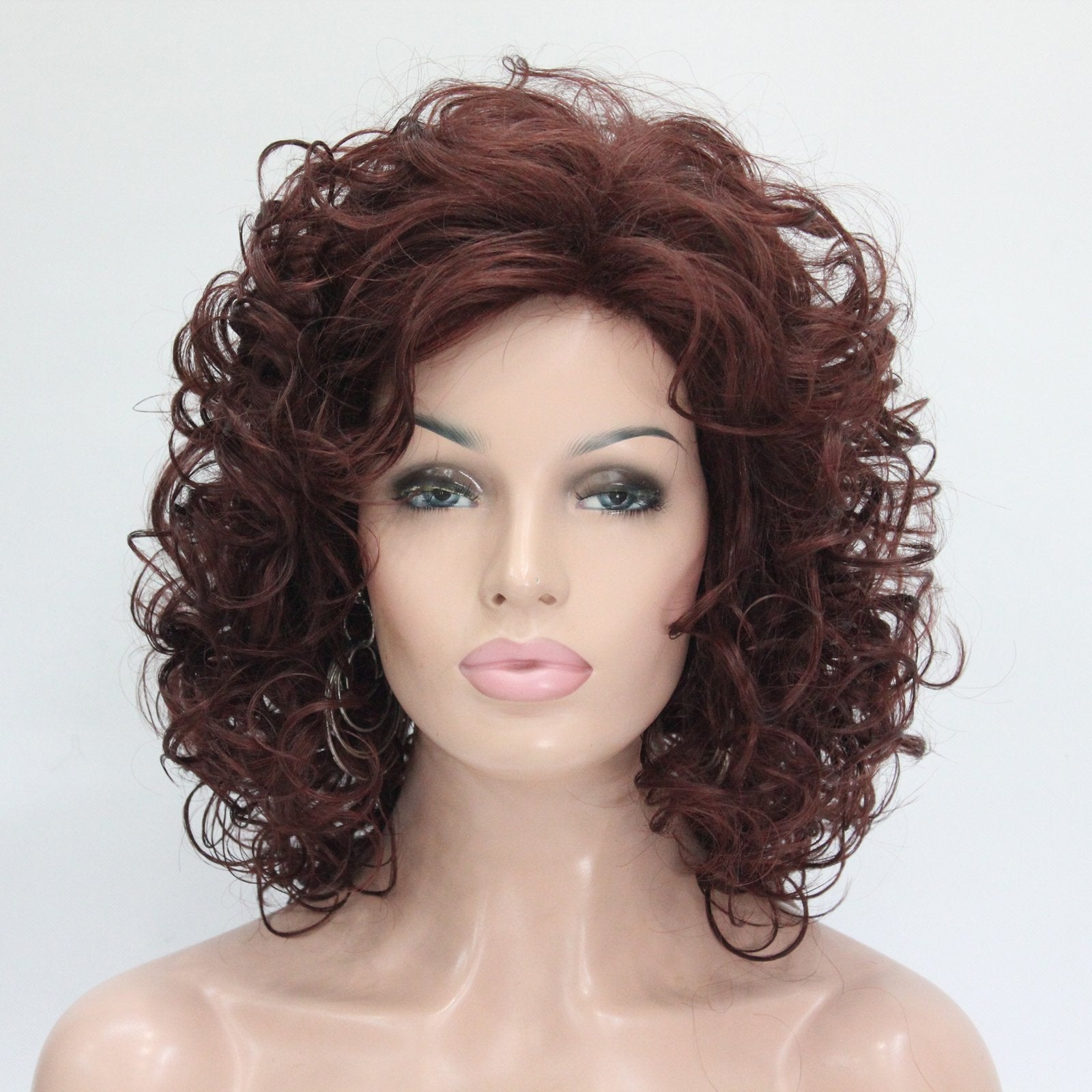 Lydell Short Soft Super Curly Layered Natural Movement Synthetic Wigs (33A Dark Auburn)