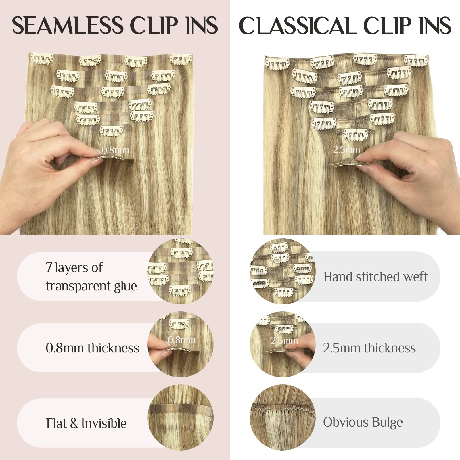 Clip In Hair Extensions Real Human Hair, 7Pcs 110G Light Blonde Highlighted Golden Blonde 20 Inch, Maxita Seamless Hair Extensio