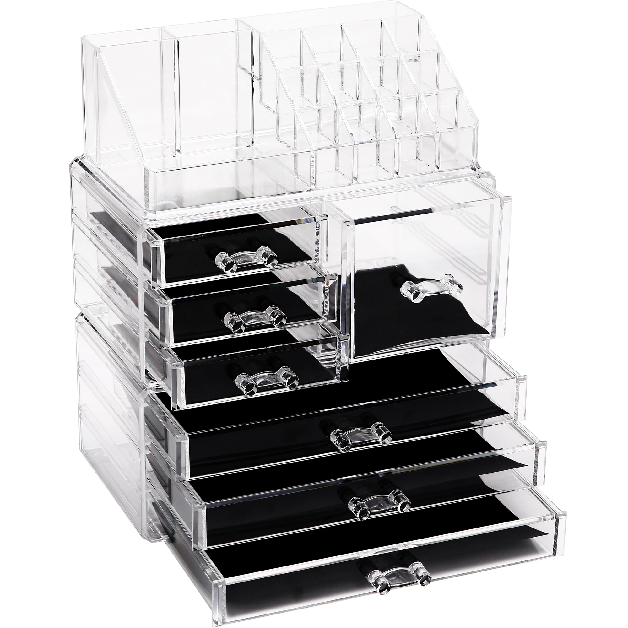Sea Team 3-Layer Stackable Clear Makeup Organizer with Drawers, Acrylic Plastic Cosmetic Display Case, Jewelry Storage Box for D