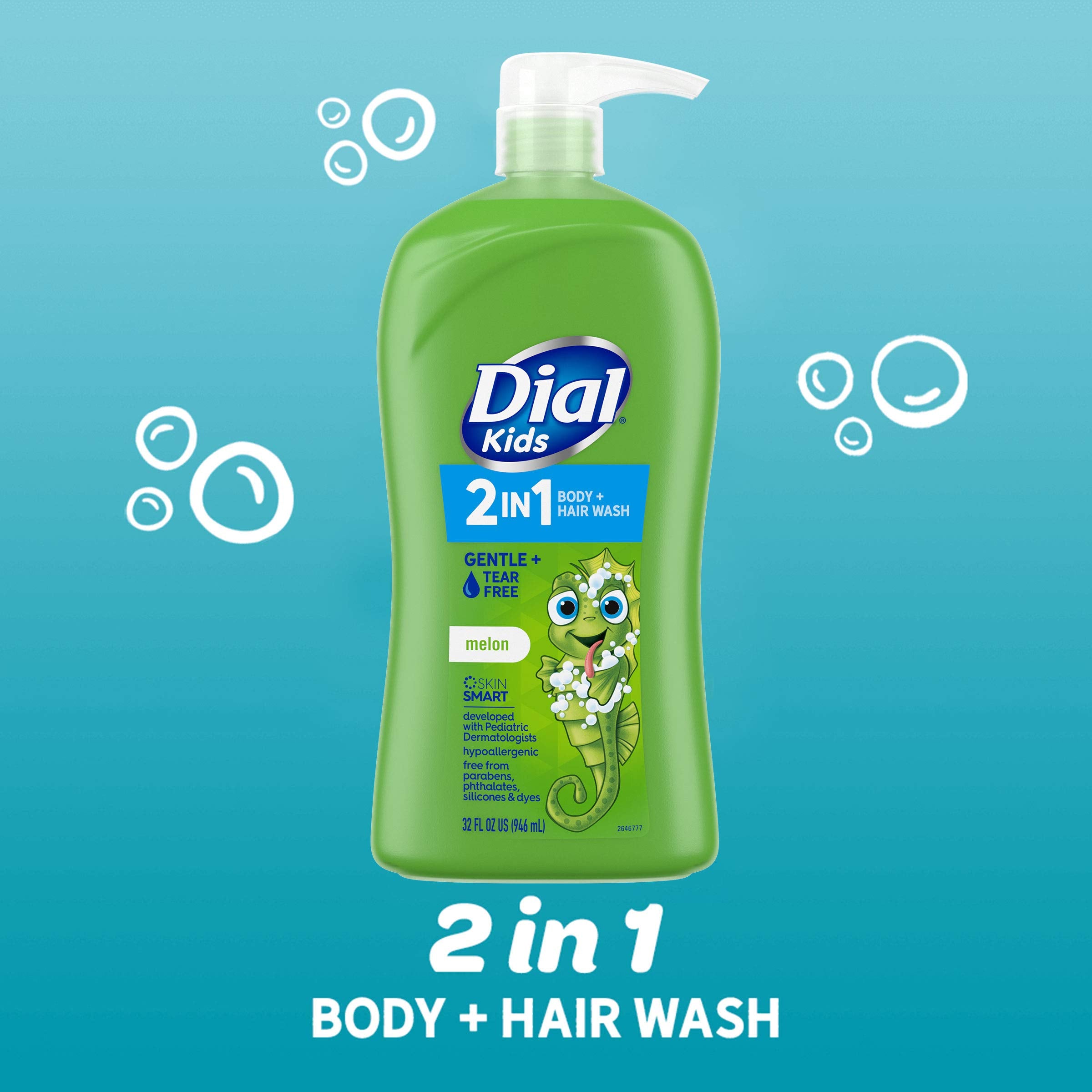 Dial Kids 2-In-1 Body+Hair Wash, Melon, 32 Fl Oz
