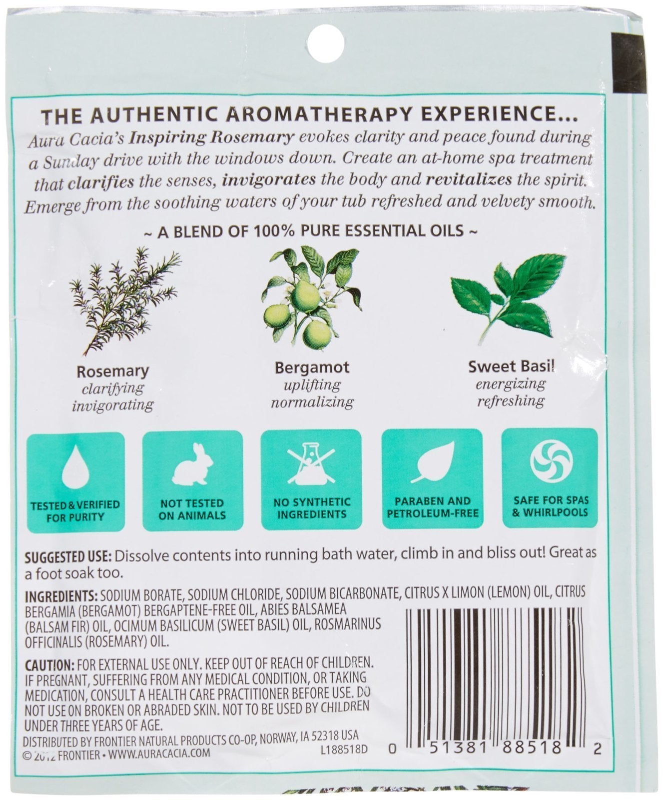 Aura Cacia Inspiring Rosemary Aromatherapy Mineral Bath | 2.5 Oz. Packet