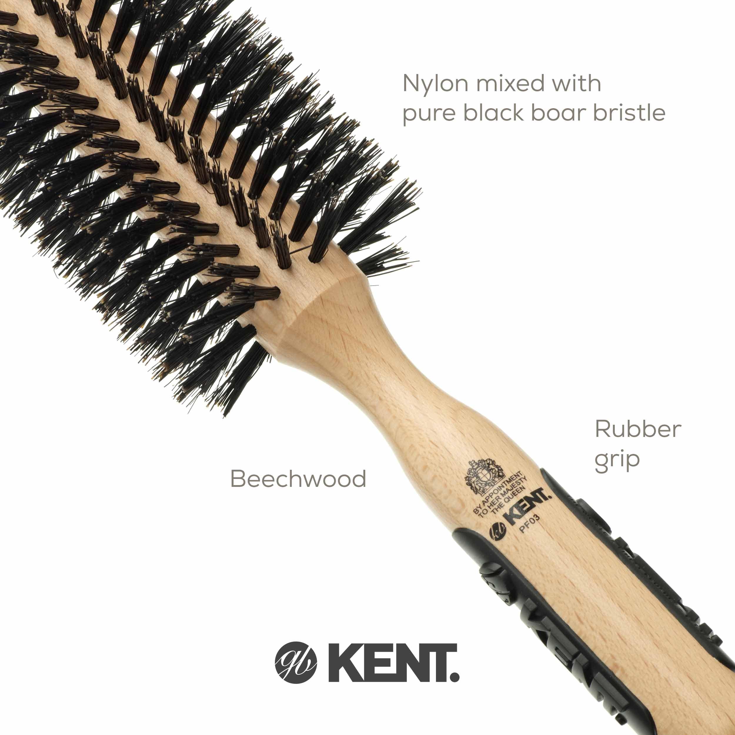 Kent Pf03 Round Curling Brush With Hard Natural Boar Bristle - Hair Drying Brush, Round Hair Brush, And Blowout Brush - Small Ro