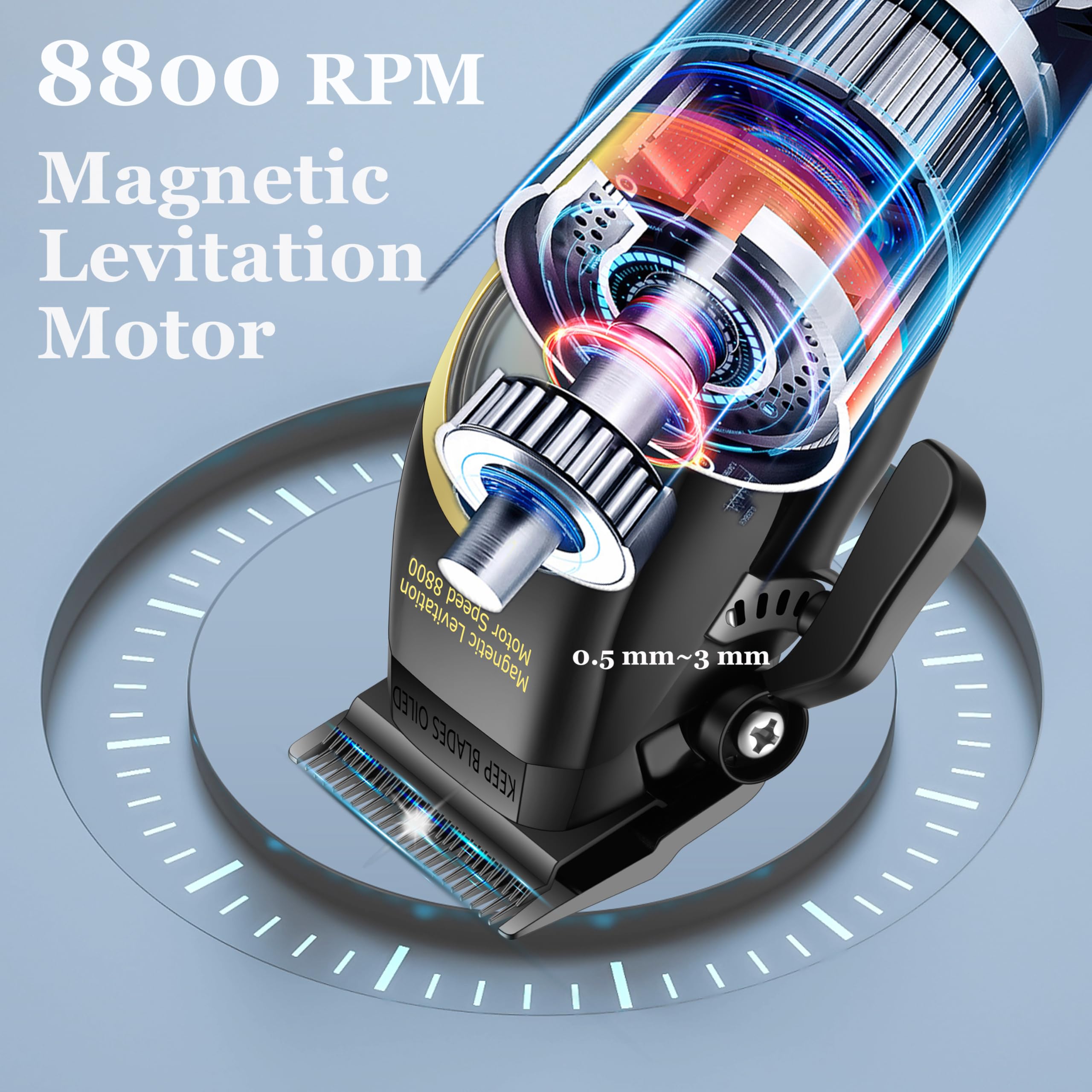 Kemei 2373 Professional Hair Clippers For Men, Cordless Barber Clipper With 8800 Rpm Magnetic Levitation Motor, Adjustable Hair