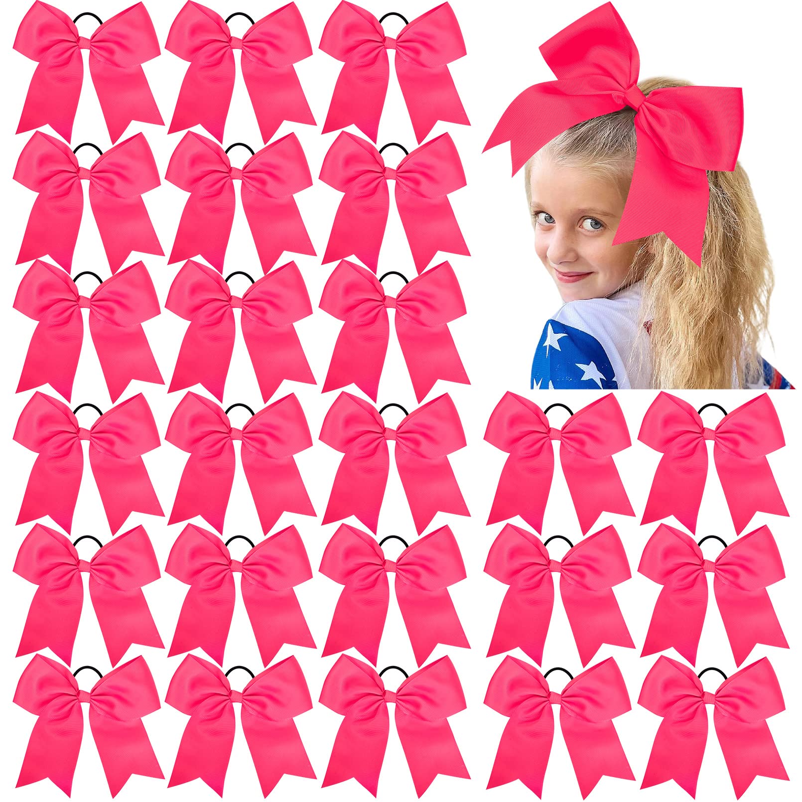 24 PCS 8'' Large Cheer Bows Pink Girl Hair Bows Cheerleading Softball Team Bow Hair Accessories for cheerleaders football Compet
