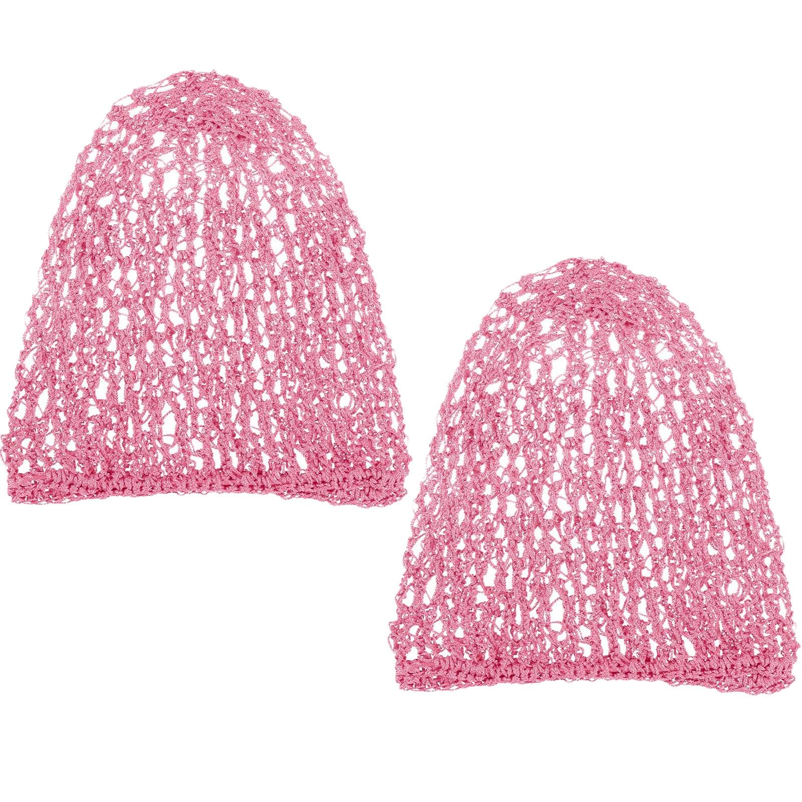 Waydress 2 Pieces Mesh Hair Net Rayon Knit Snood Women Crocheted Sleep Cap (Pink)
