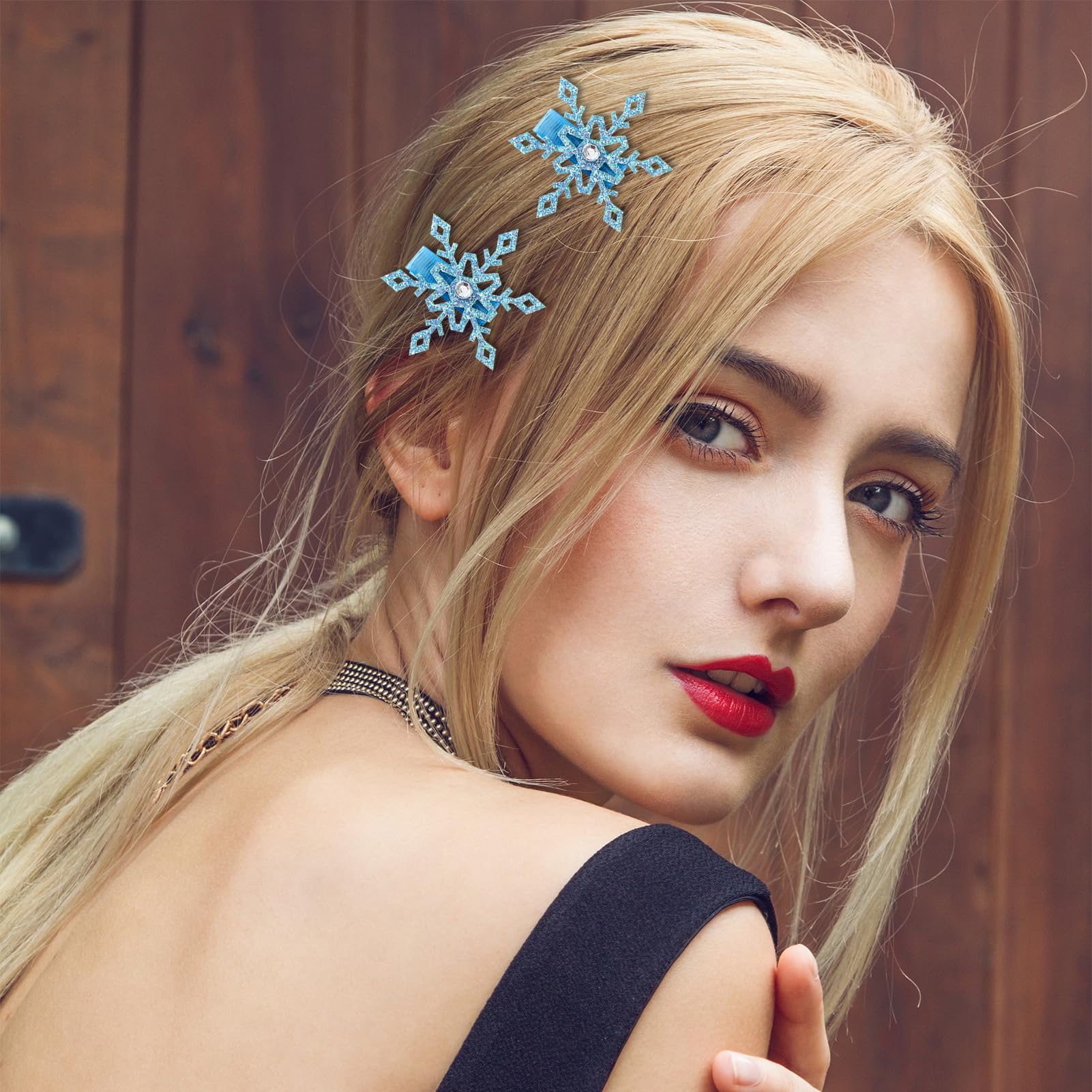 Tucewp 10Pcs Snowflake Hair Clip For Women Girls Cute Rhinestones Hair Pins Nonslip Sparkly Hair Barrette Snap Blue Metal Alliga