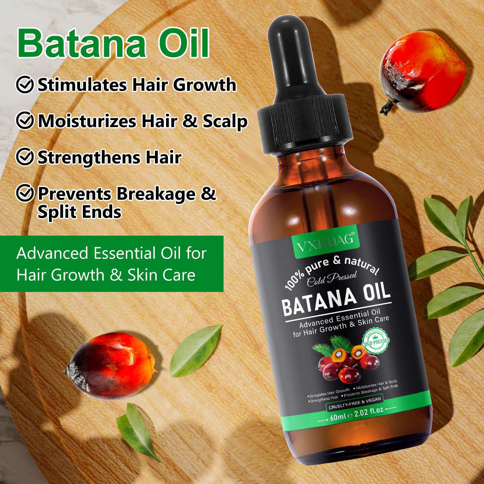 VXHDAG Batana Oil - 100% Pure & Natural from Honduras for Hair Growth, Eliminates Split Ends, Enhances Radiance & Nourishment fo