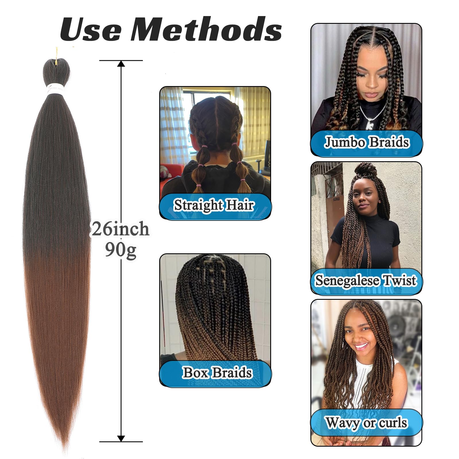 Royota Braiding Hair Pre Stretched Ombre Brown 26 Inch 3 Pieces 1B/30 Two Tone Prestretched Ez Braid Synthetic Soft Yaki Knotles