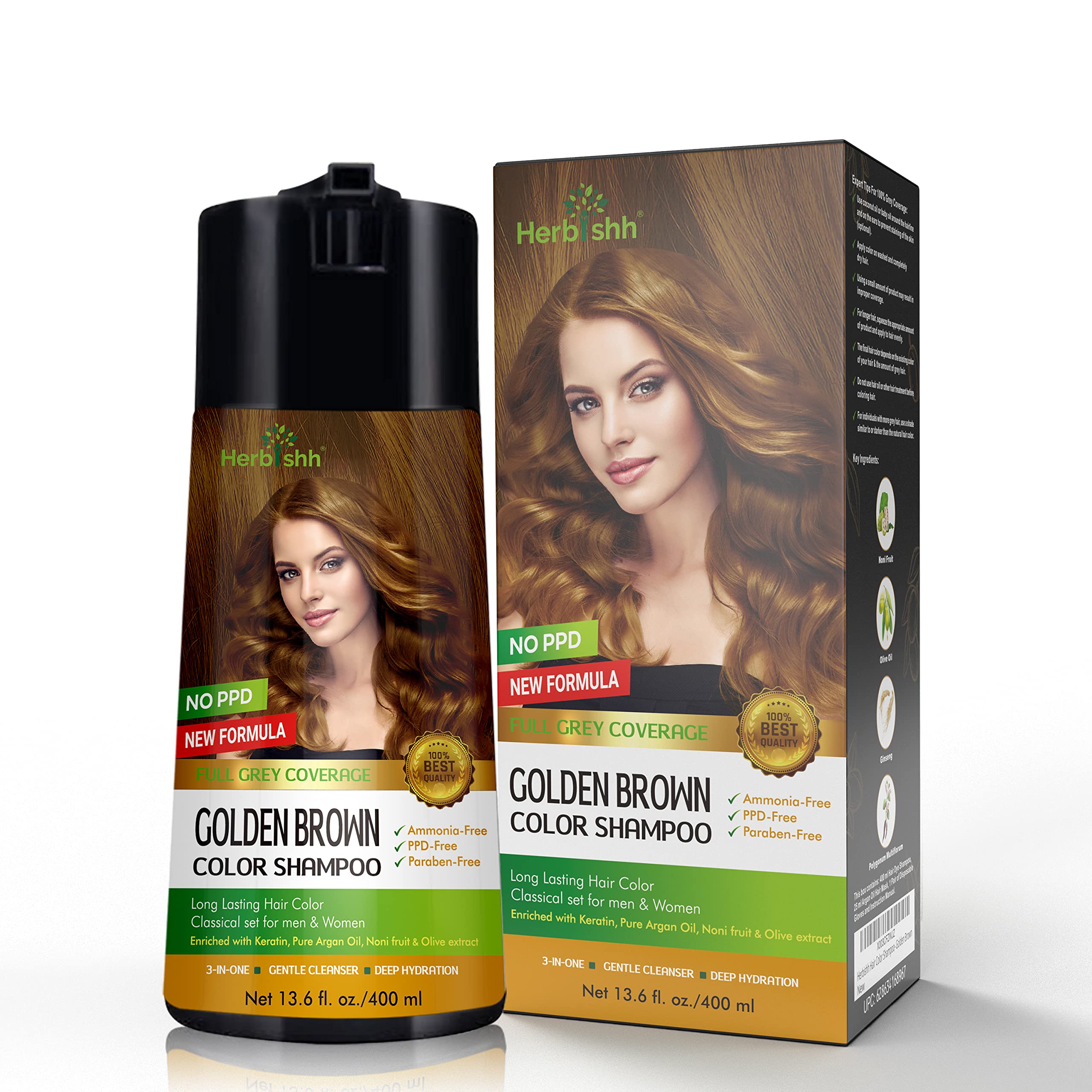 Herbishh Hair color Shampoo for gray Hair - Enriched color Shampoo Hair Dye Formula - Hair Dye Shampoo and conditioner - Long La