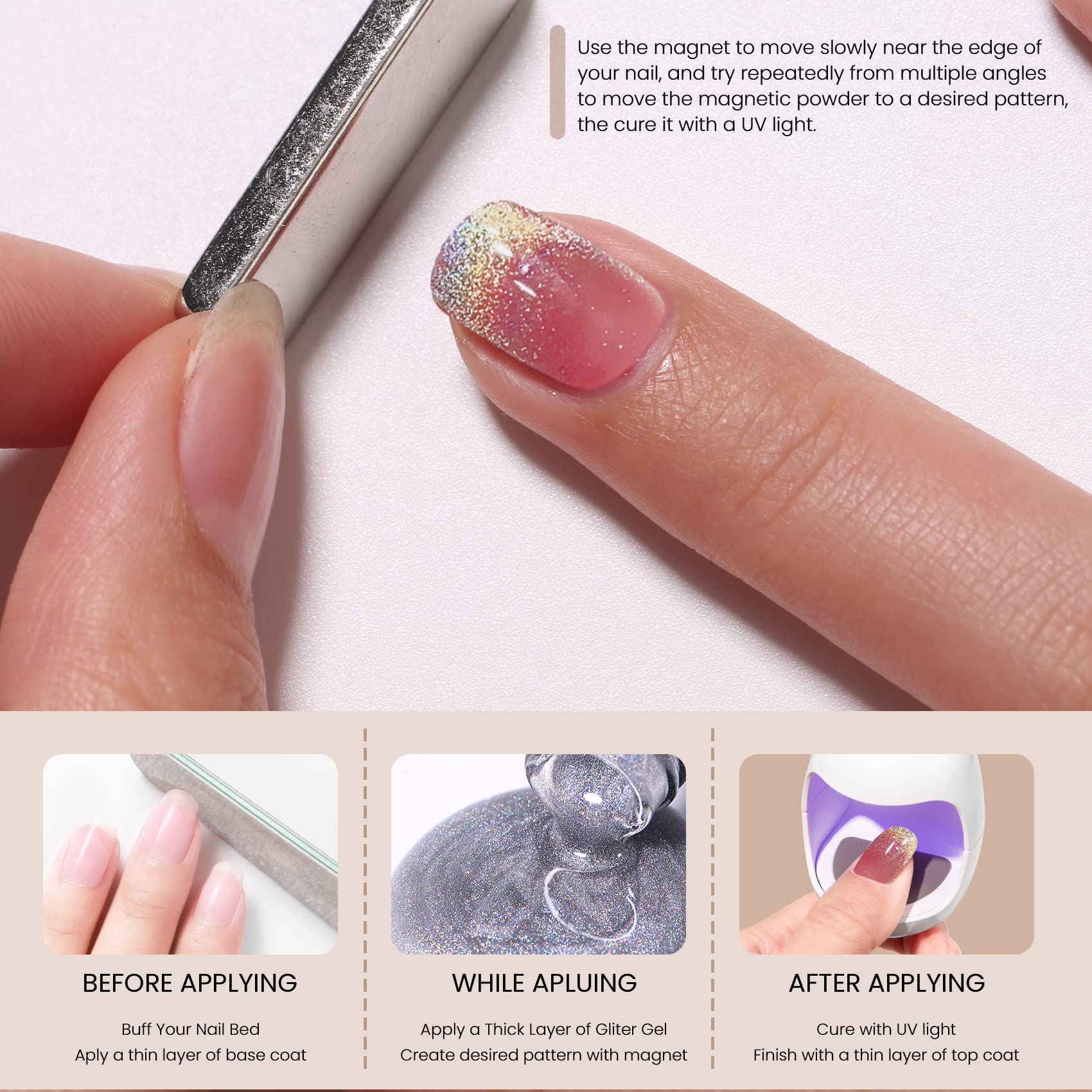 Maychao 15Ml Cat Eye Gel Nail Polish 1Pc Rainbow Cat Eye Nail Polish With Magnet Soak Off Holographic Magnetic Gel Polish For Na