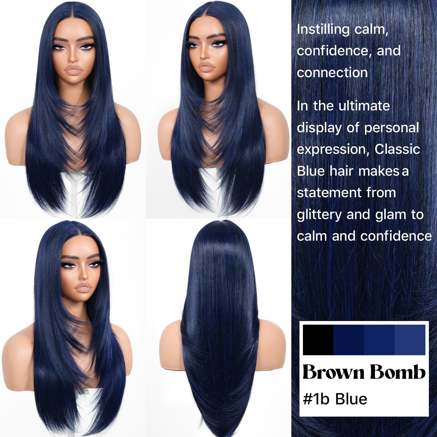 BrownBomb Dark Blue Wear and Go Glueless Wigs Pre Plucked Pre Cut for Beginners Synthetic Lace Front Wig for Woman Long layered