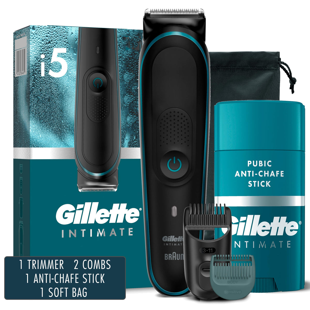 Gillette Intimate Mens Pubic Hair Trimmer, Skinfirst Pubic Hair Trimmer For Men, Waterproof, Cordless For Wet/Dry Use, Shaver Fo