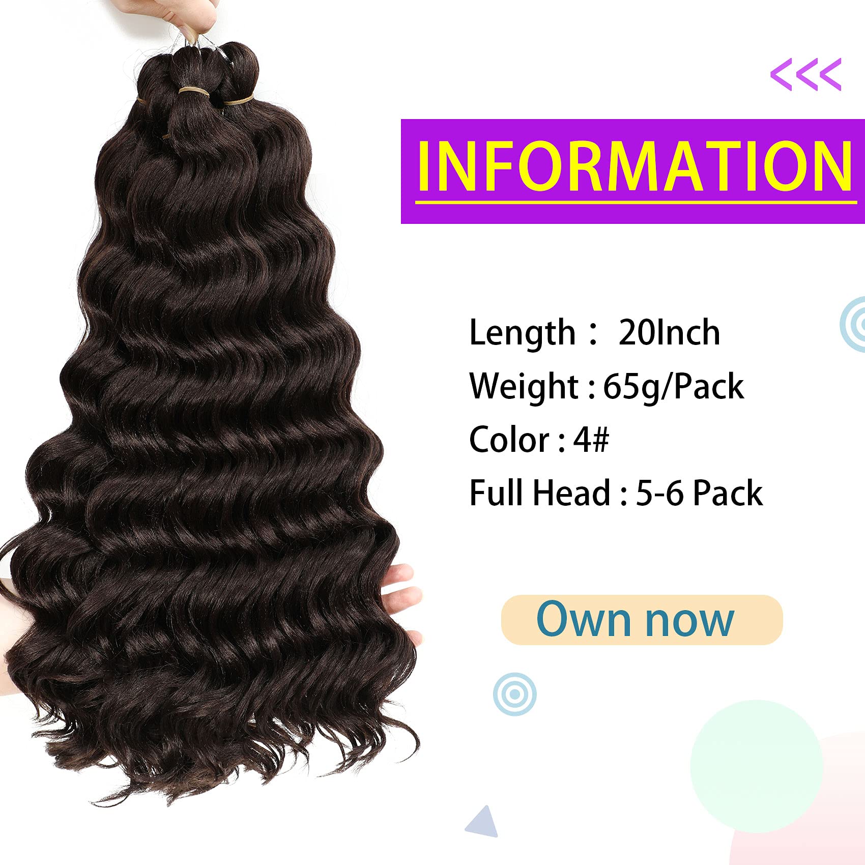 Ocean Wave Crochet Hair 20Inch Deep Wave Crochet Hair Synthetic Crochet Braiding Hair For Black Women Extensions 6 Packs (20 Inc
